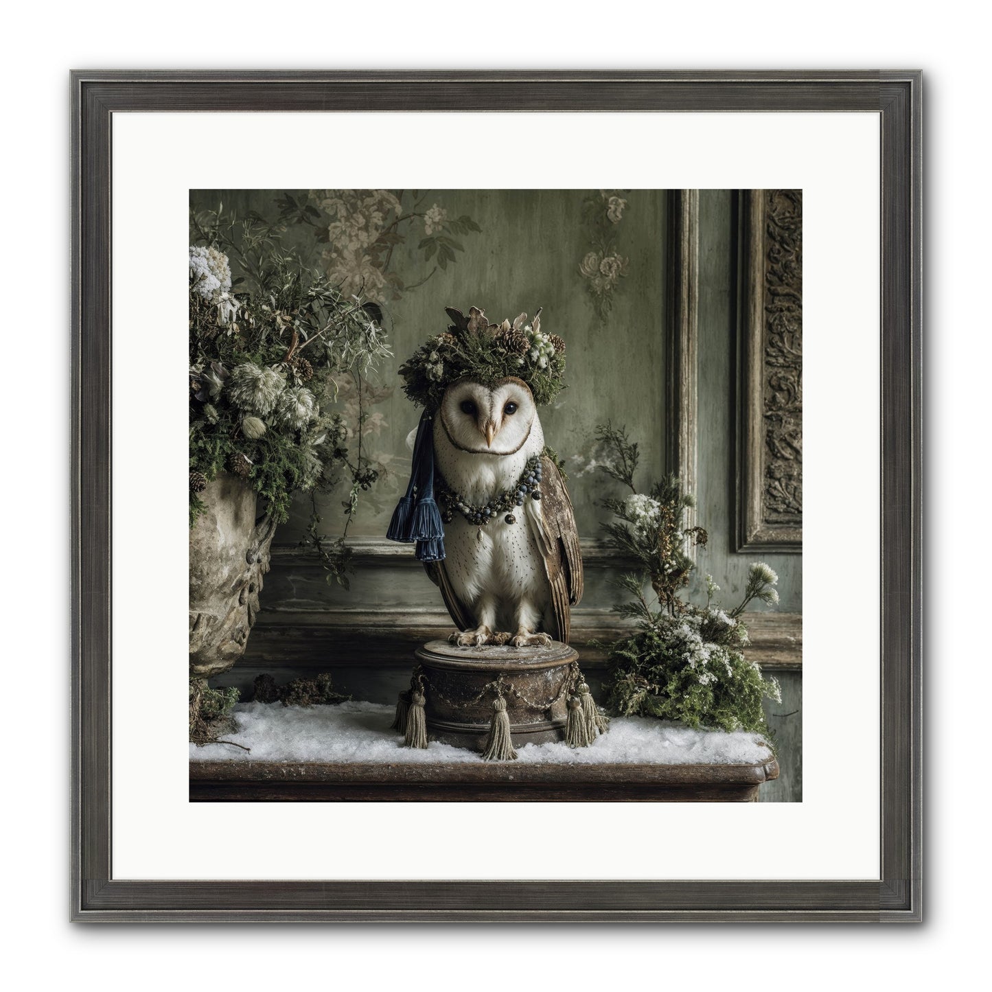 Snowfall Sentinel Framed Print - Slimwoods Black/Silver 16x16