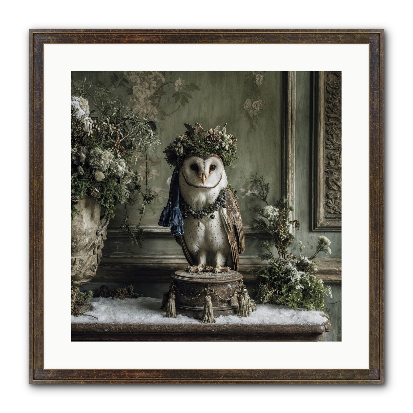 Snowfall Sentinel Framed Print - Slimwoods Black/Gold 20x20