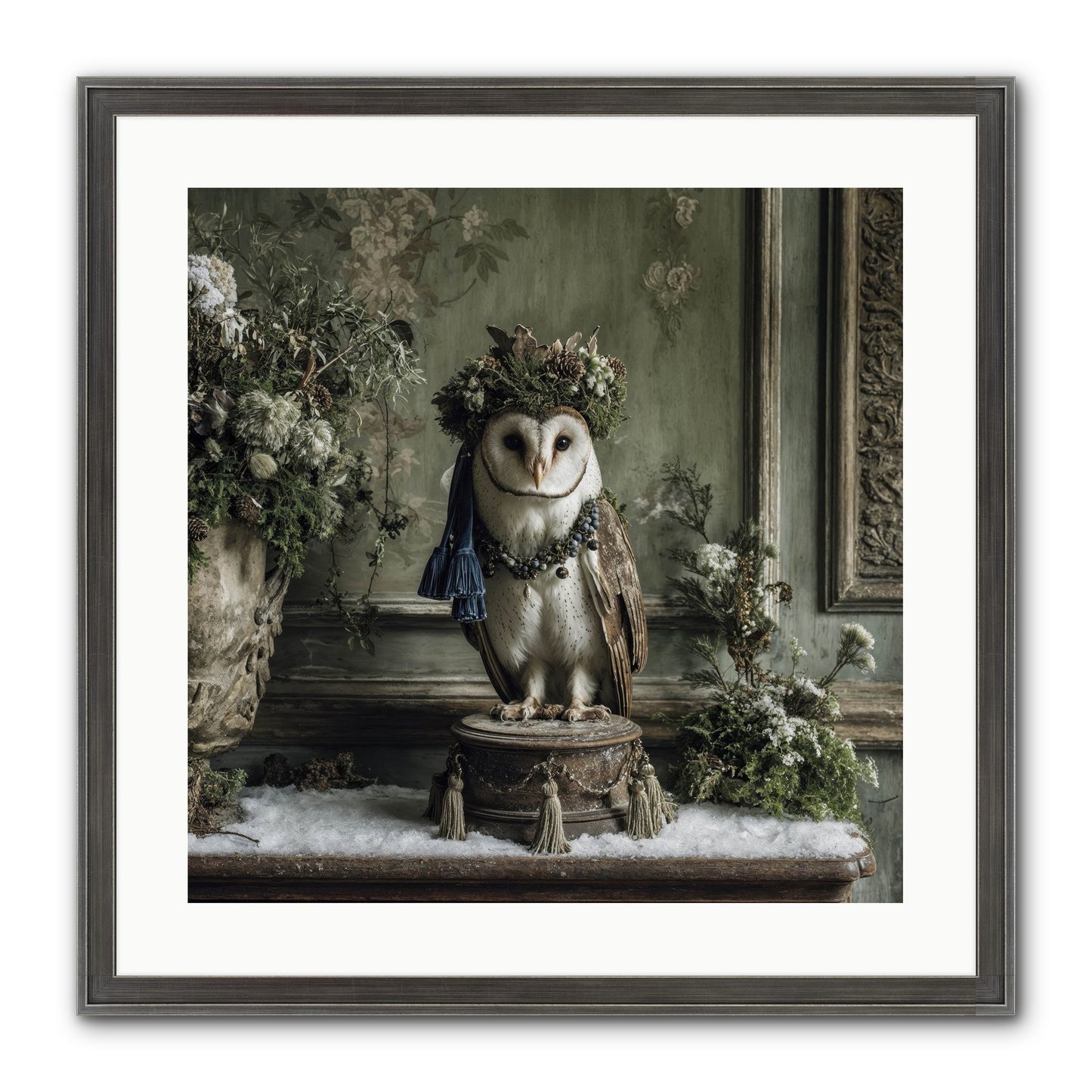 Snowfall Sentinel Framed Print - Slimwoods Black/Silver 20x20
