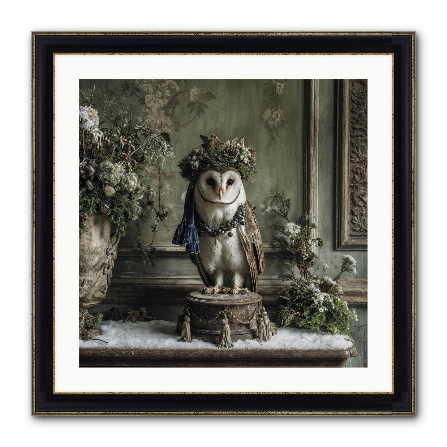 Snowfall Sentinel Framed Print - Black & Gold 24x24