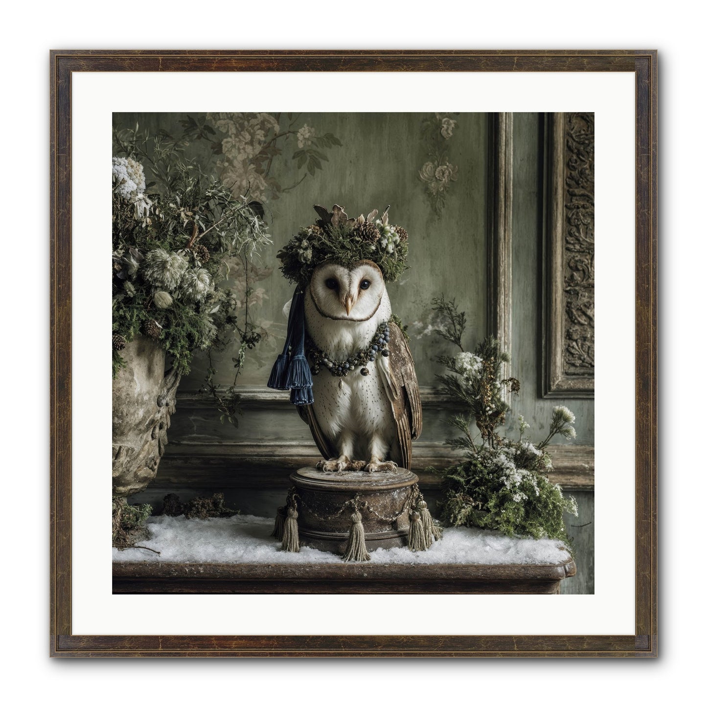 Snowfall Sentinel Framed Print - Slimwoods Black/Gold 24x24