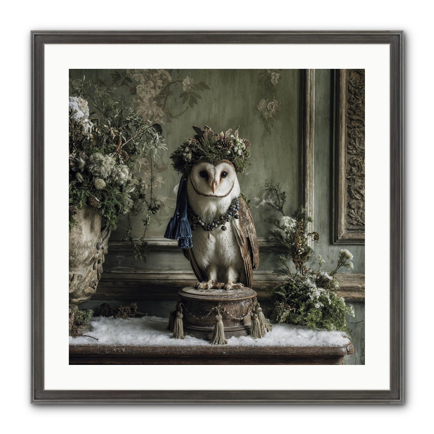 Snowfall Sentinel Framed Print - Slimwoods Black/Silver 24x24