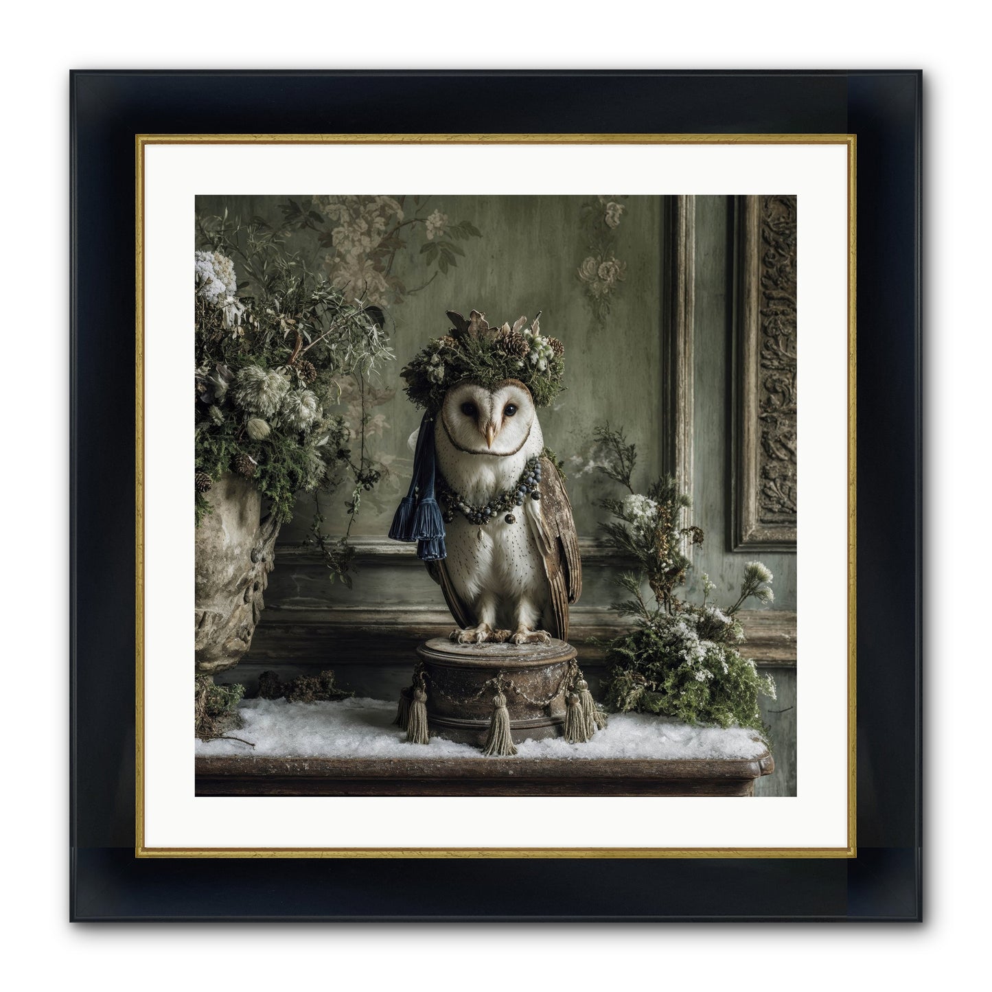 Snowfall Sentinel Framed Print - Wide Black w/Gold 24x24