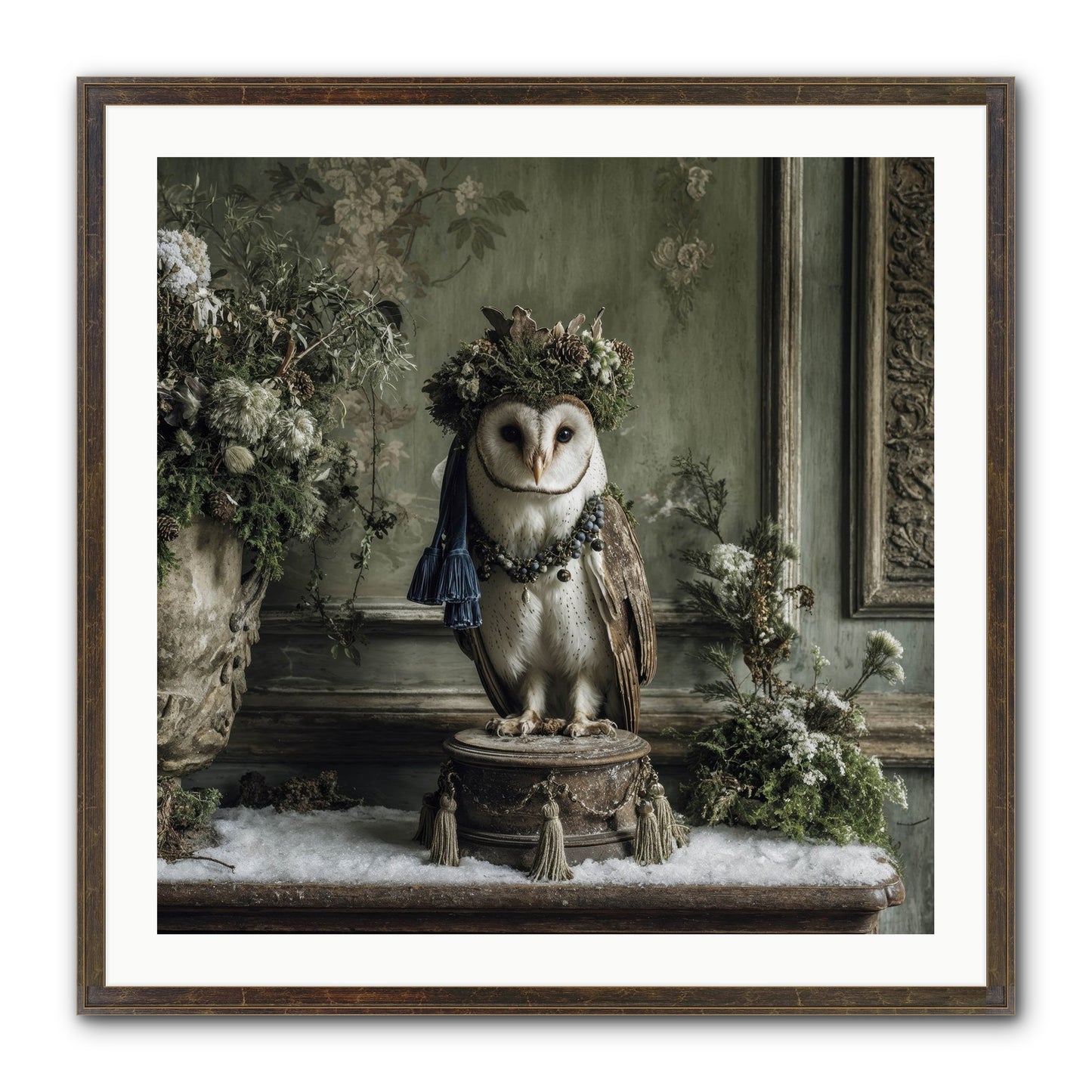 Snowfall Sentinel Framed Print - Slimwoods Black/Gold 30x30