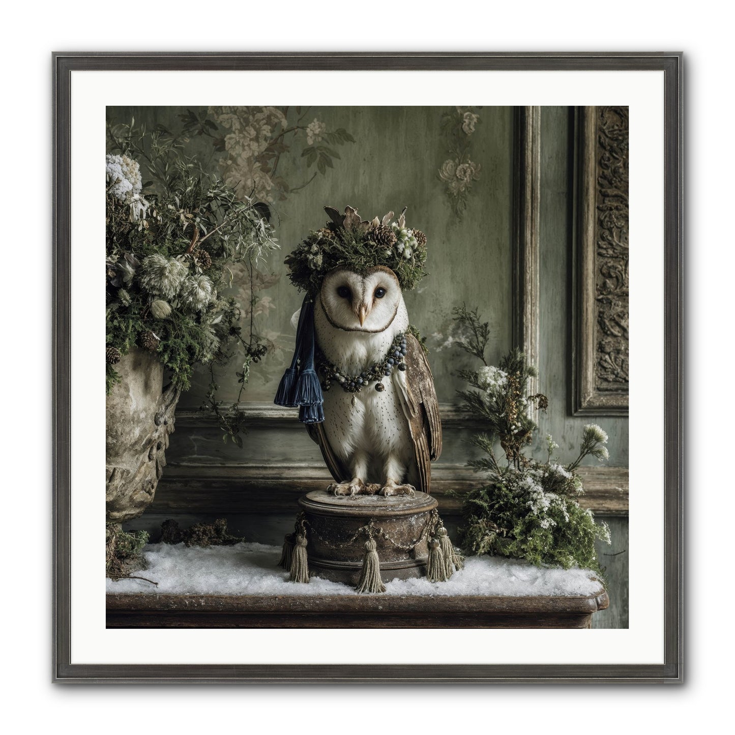 Snowfall Sentinel Framed Print - Slimwoods Black/Silver 30x30