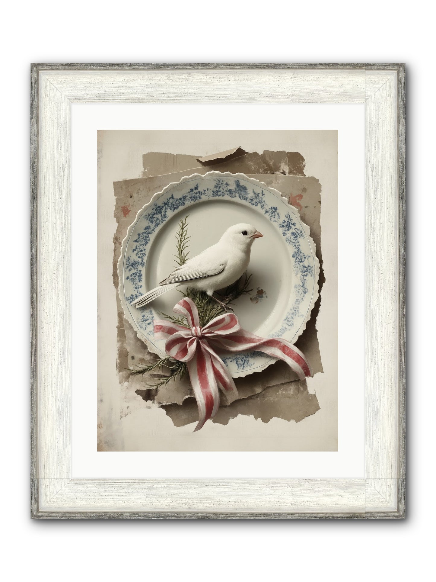 Snowy Sonnet Framed Print - Driftwood White 18x24