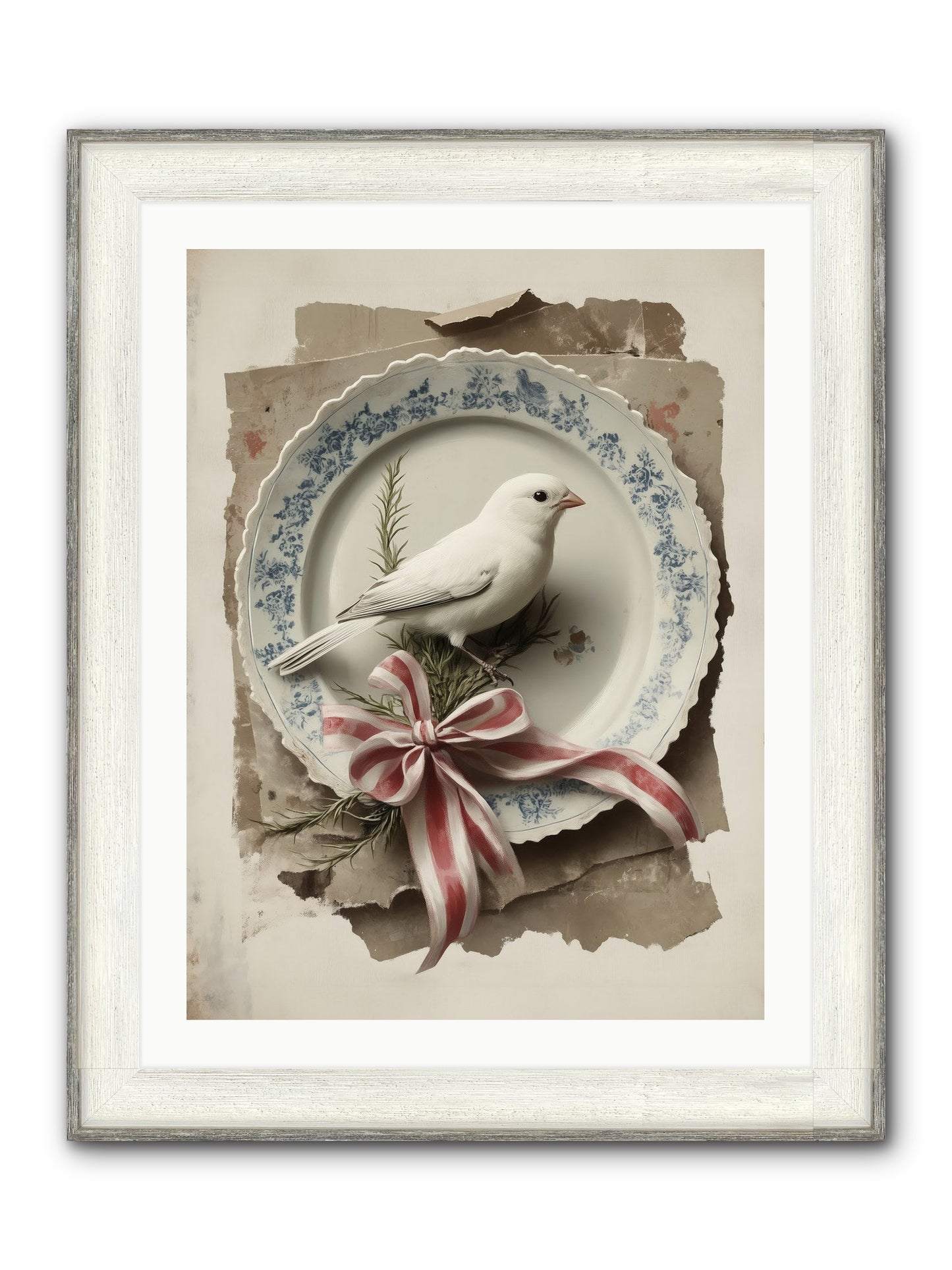 Snowy Sonnet Framed Print - Driftwood White 24x32