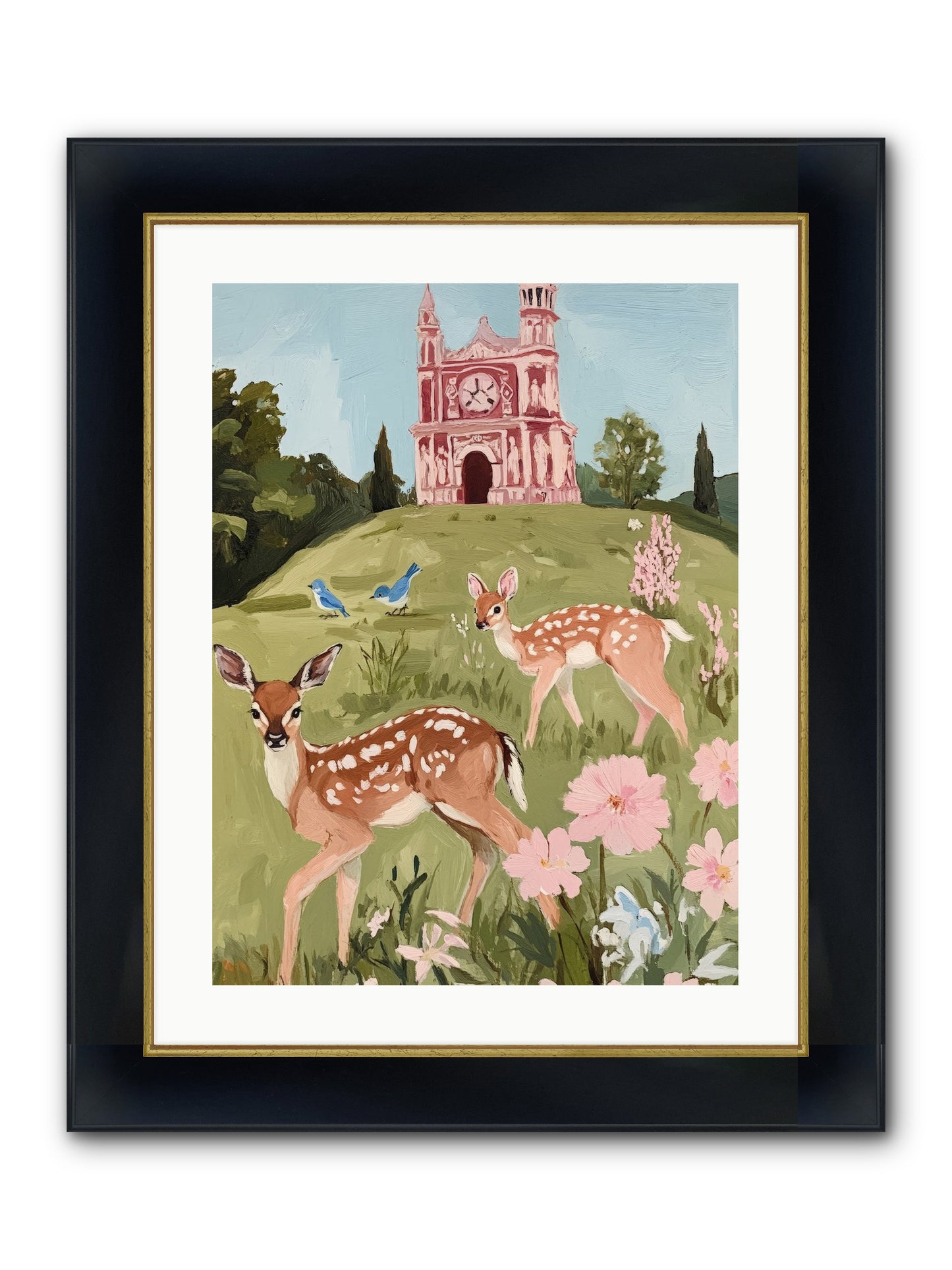 Soft Hooves Tell Time Framed Print - Wide Black w/Gold 18x24