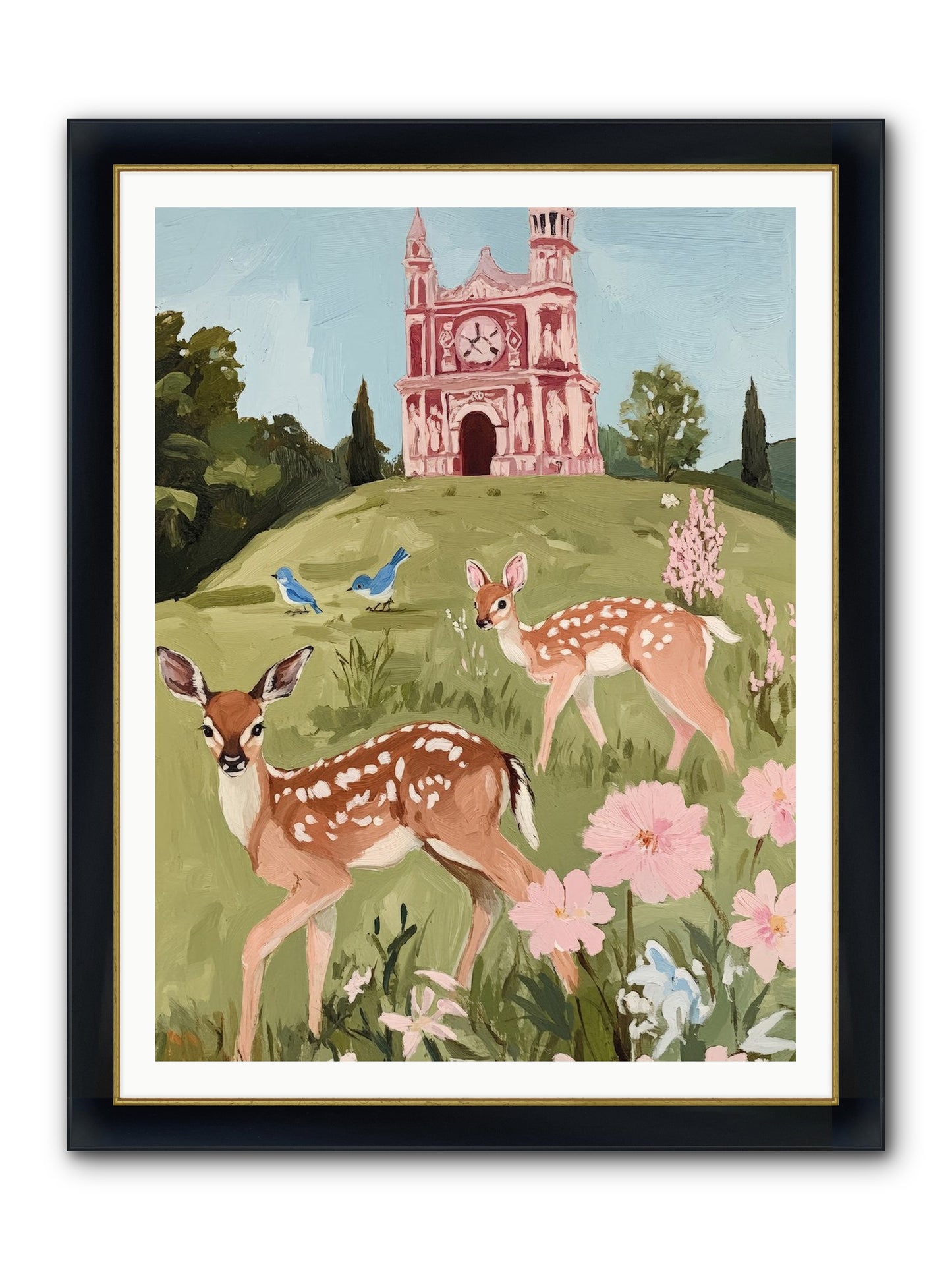 Soft Hooves Tell Time Framed Print - Wide Black w/Gold 36x48