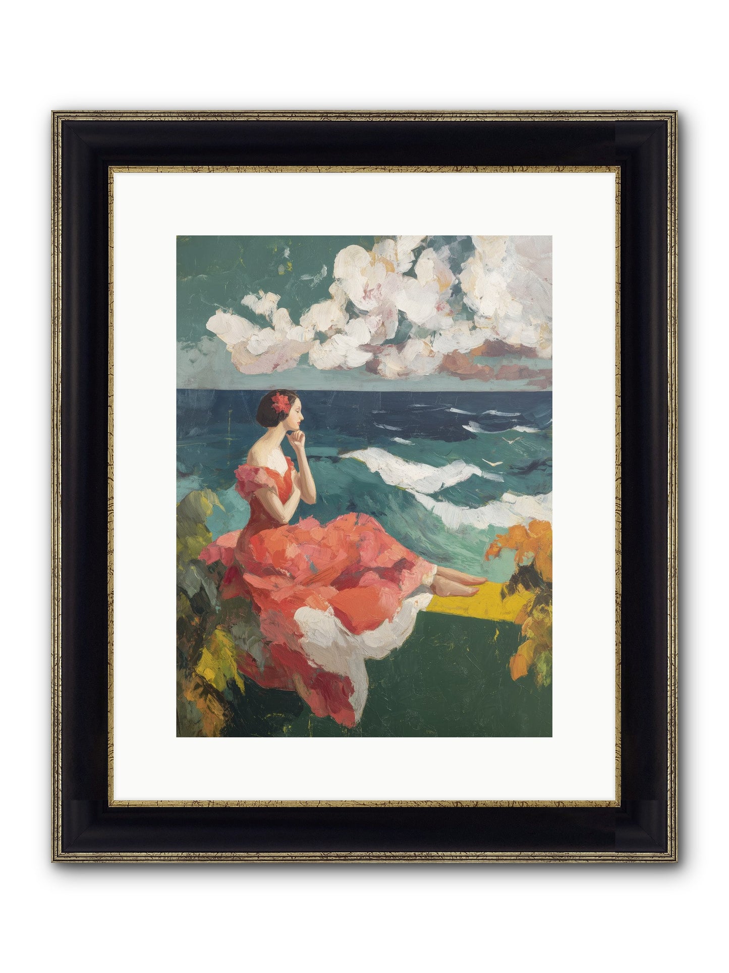 Sorrento Seascapes Framed Print - Black & Gold 12x16