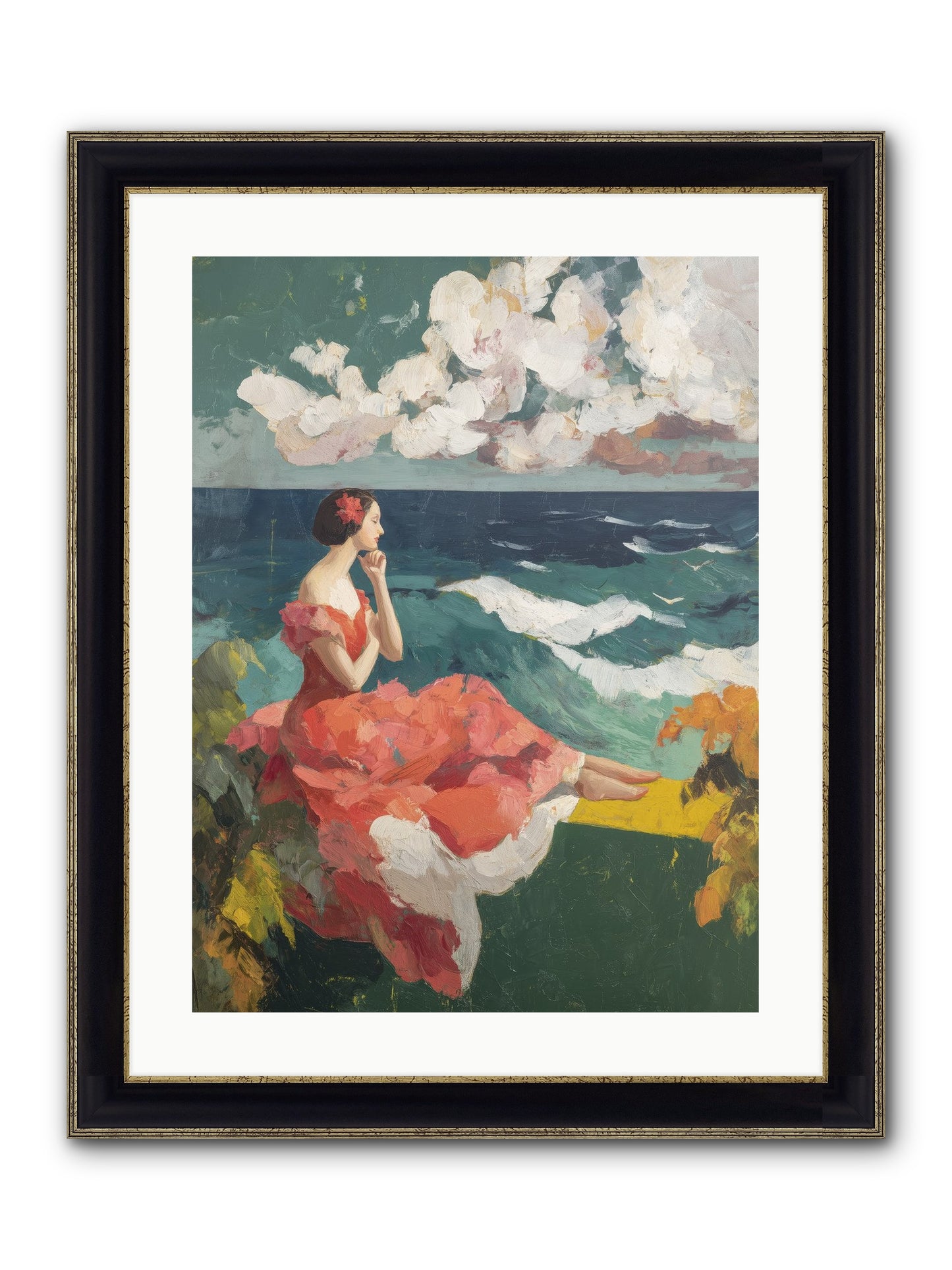 Sorrento Seascapes Framed Print - Black & Gold 18x24
