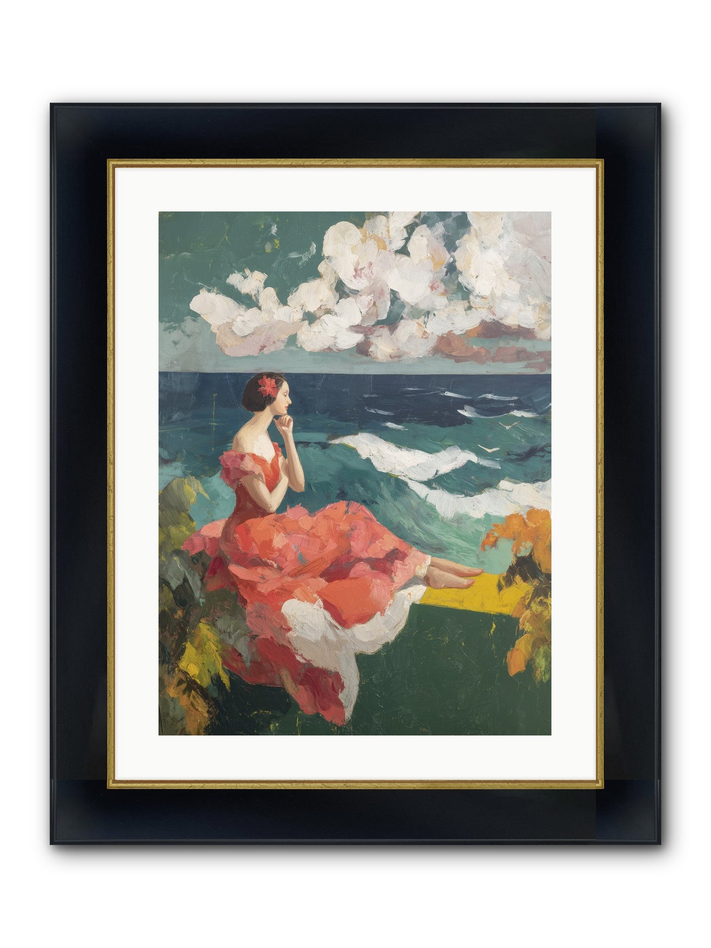 Sorrento Seascapes Framed Print - Wide Black w/Gold 18x24