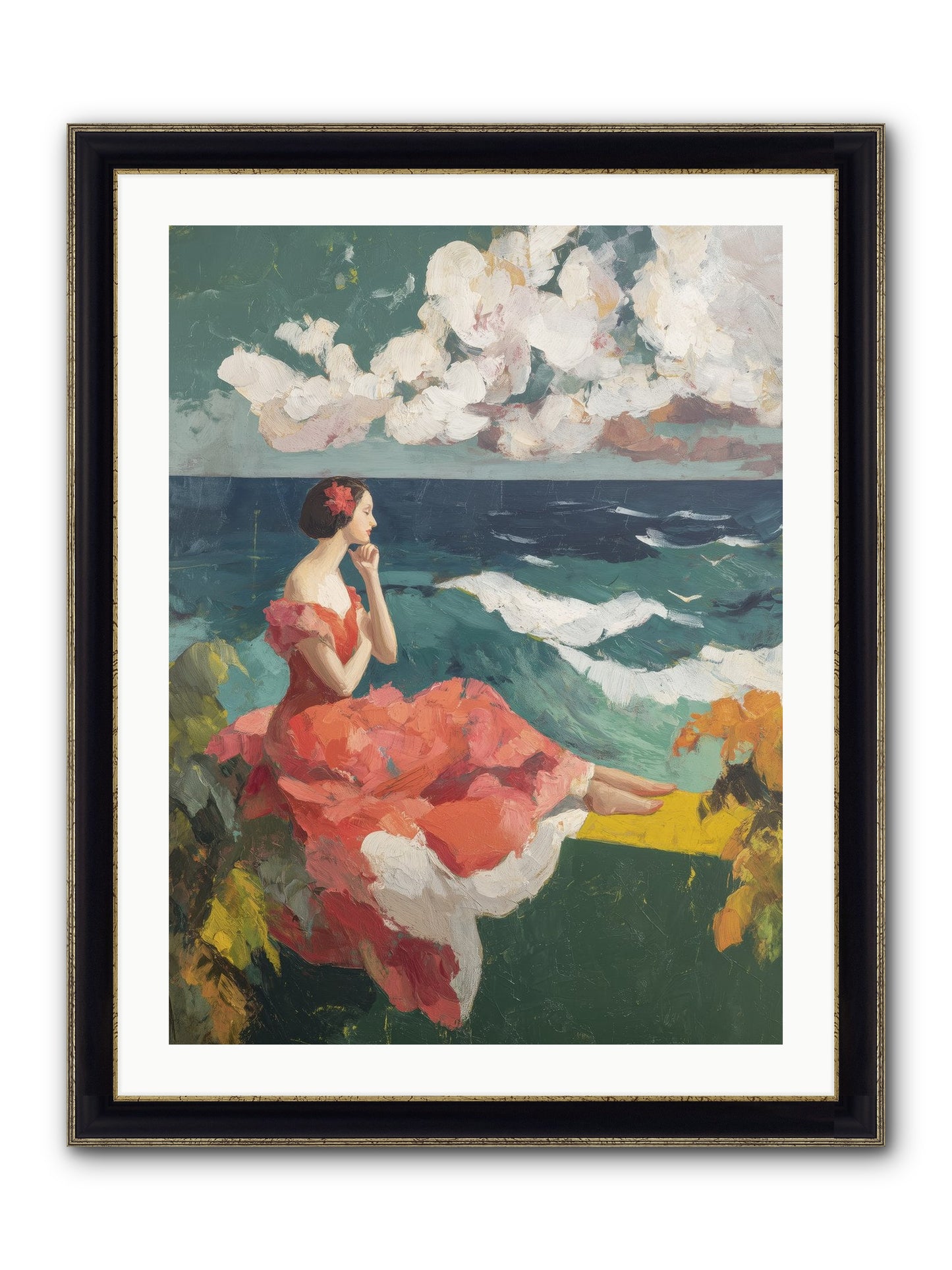 Sorrento Seascapes Framed Print - Black & Gold 24x32