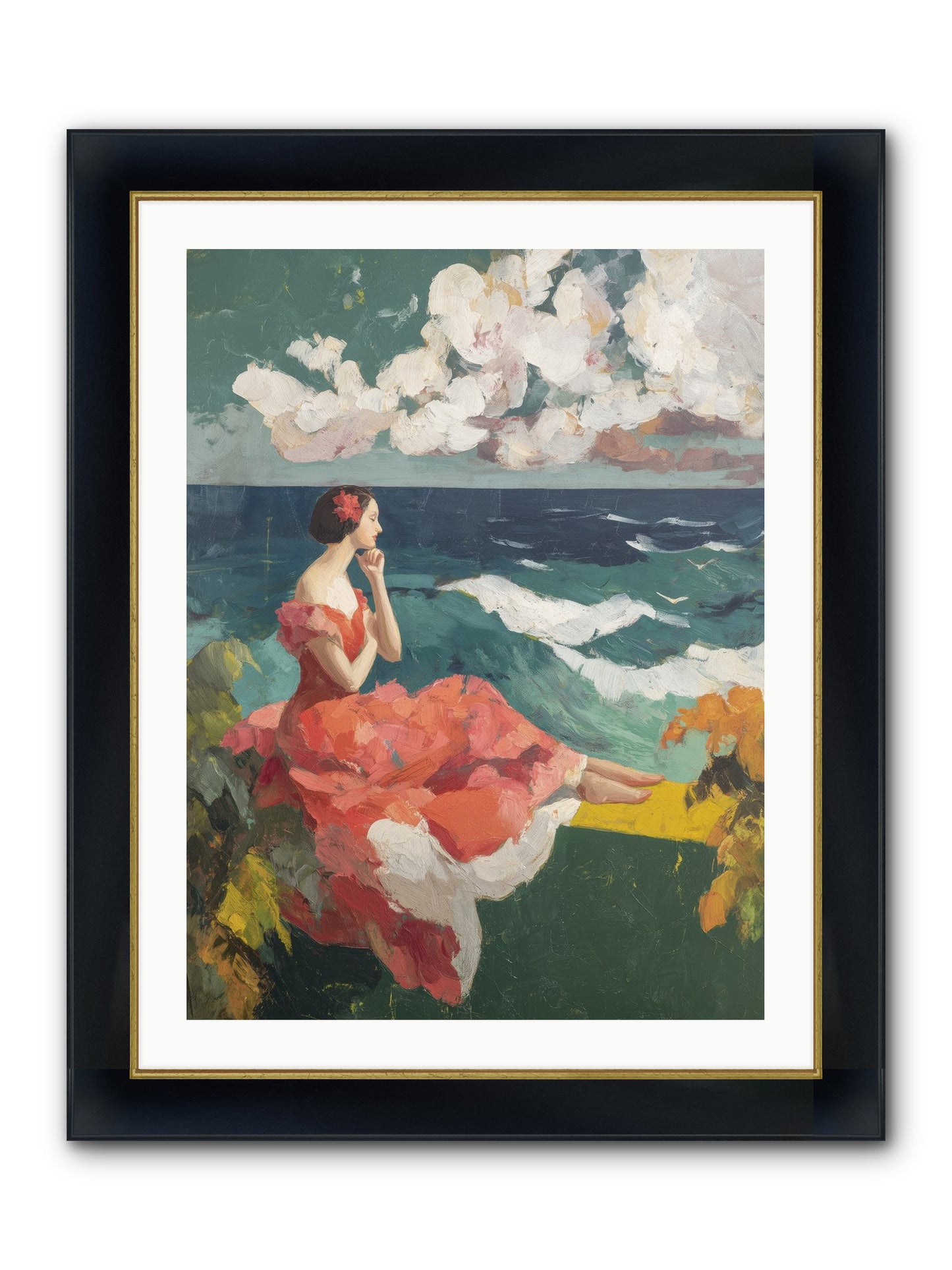 Sorrento Seascapes Framed Print - Wide Black w/Gold 24x32