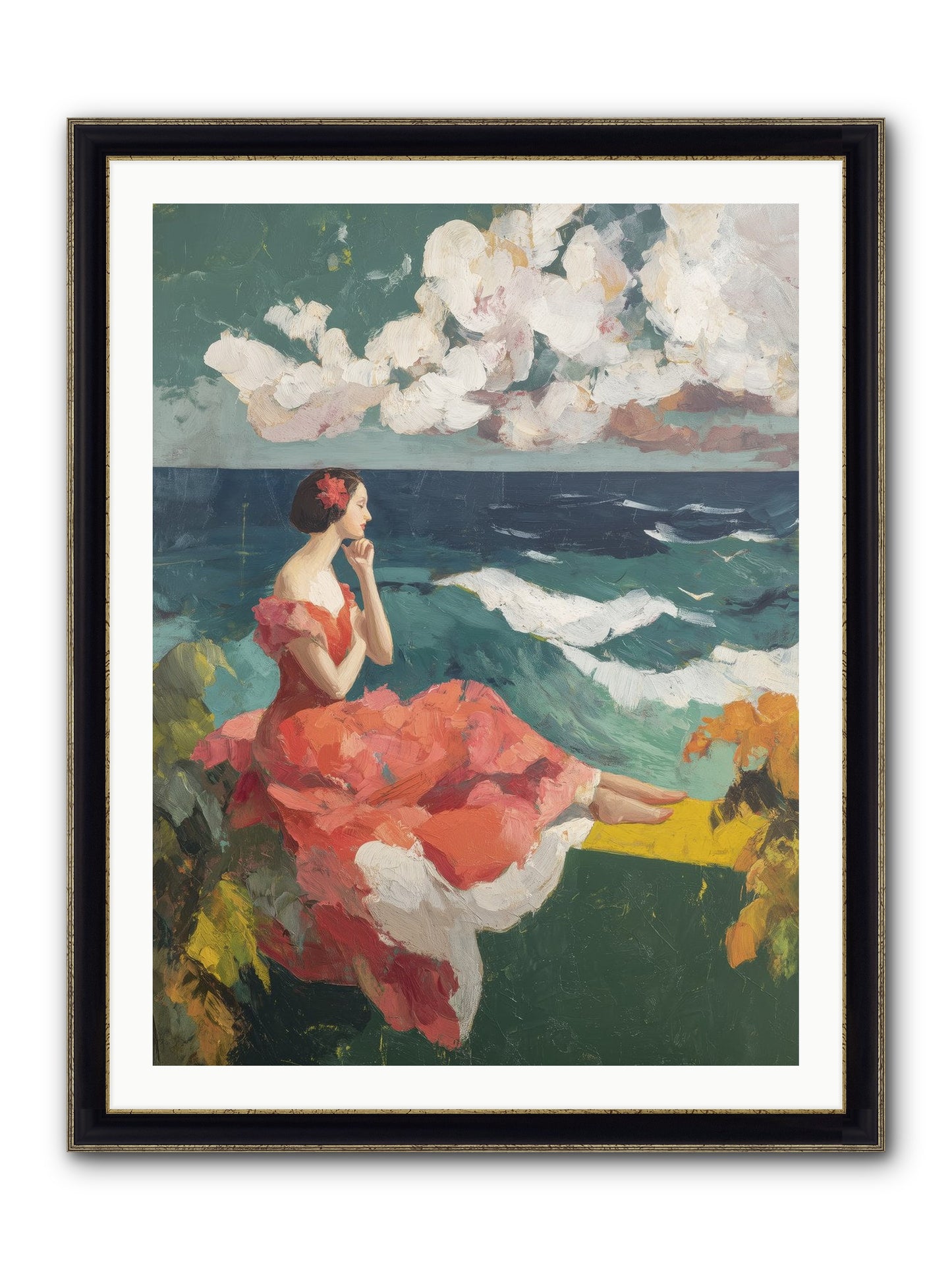 Sorrento Seascapes Framed Print - Black & Gold 30x40