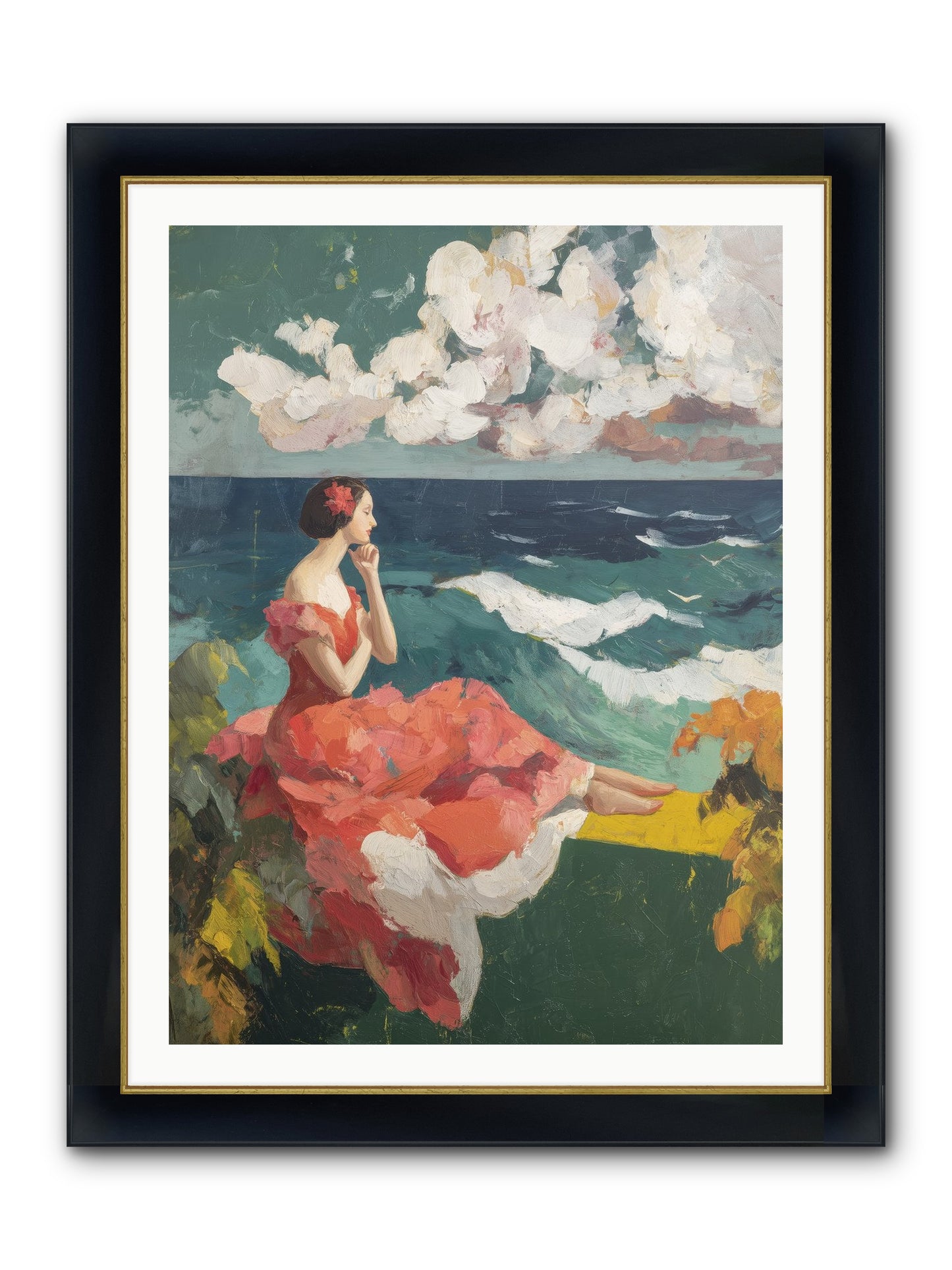 Sorrento Seascapes Framed Print - Wide Black w/Gold 30x40