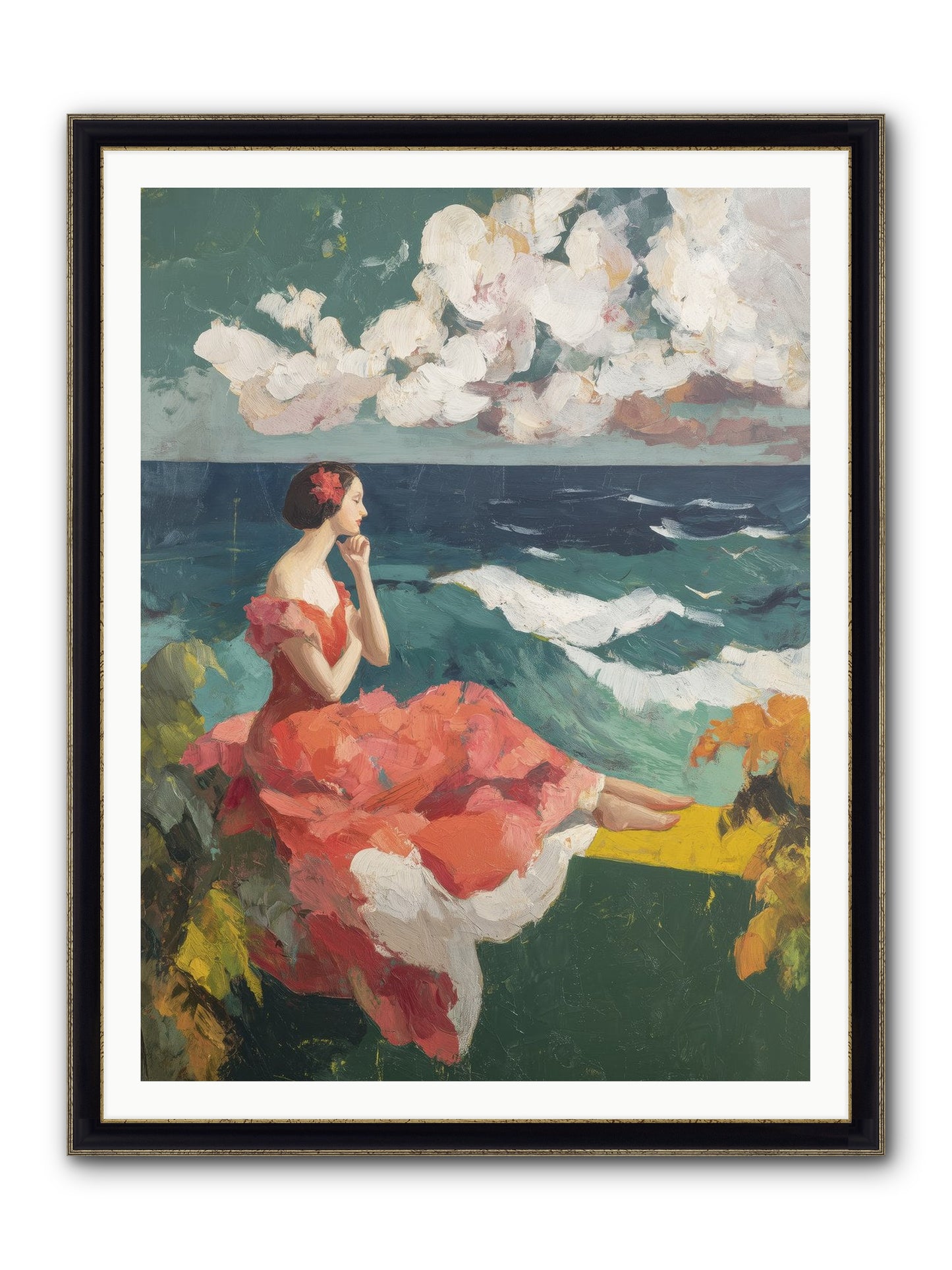 Sorrento Seascapes Framed Print - Black & Gold 36x48