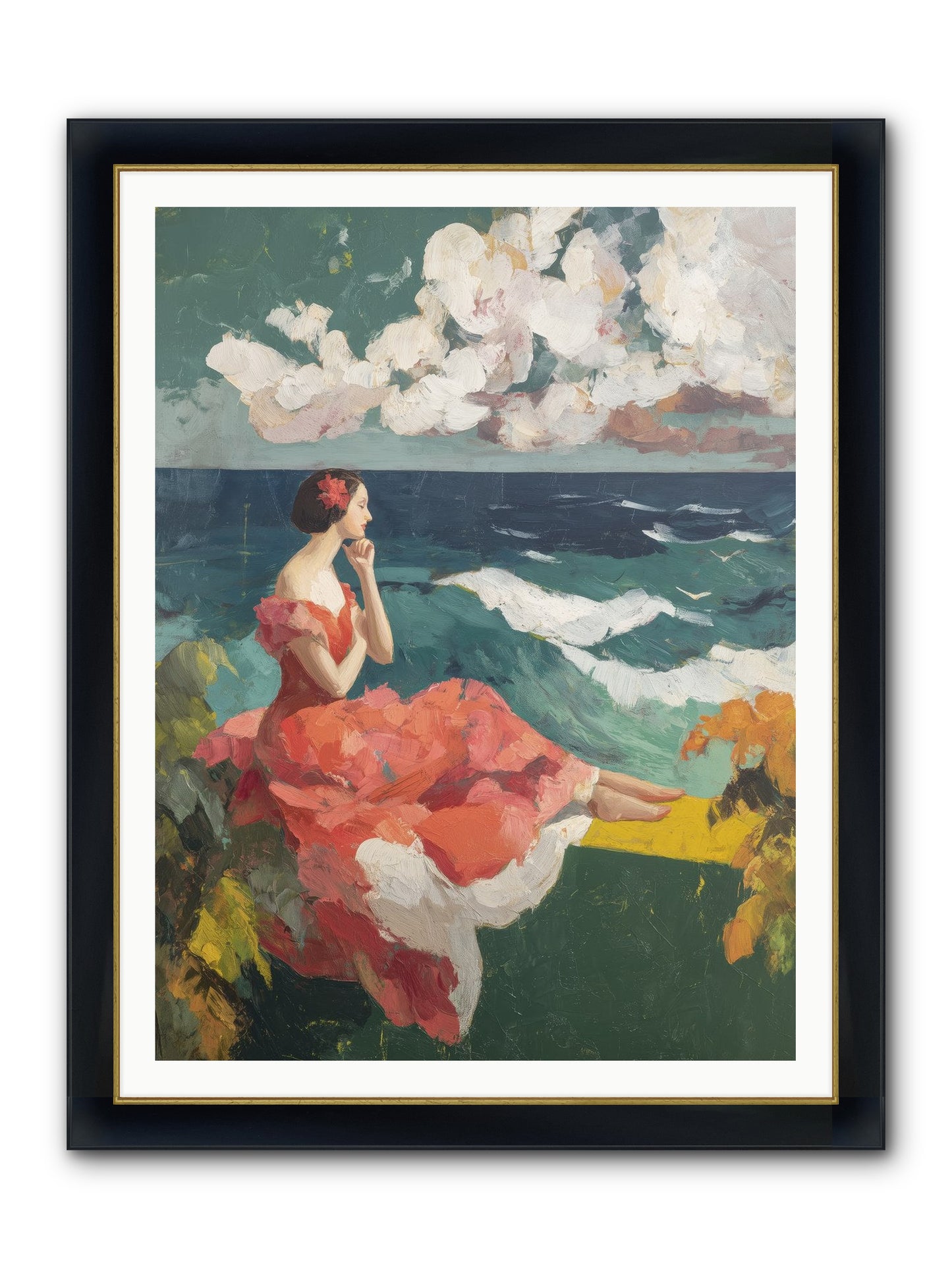 Sorrento Seascapes Framed Print - Wide Black w/Gold 36x48