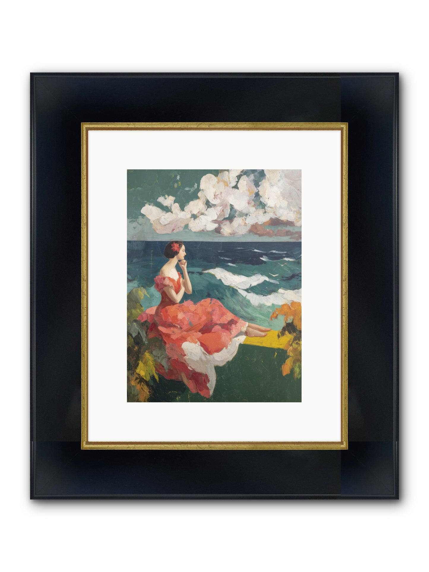Sorrento Seascapes Framed Print - Wide Black w/Gold 9x12