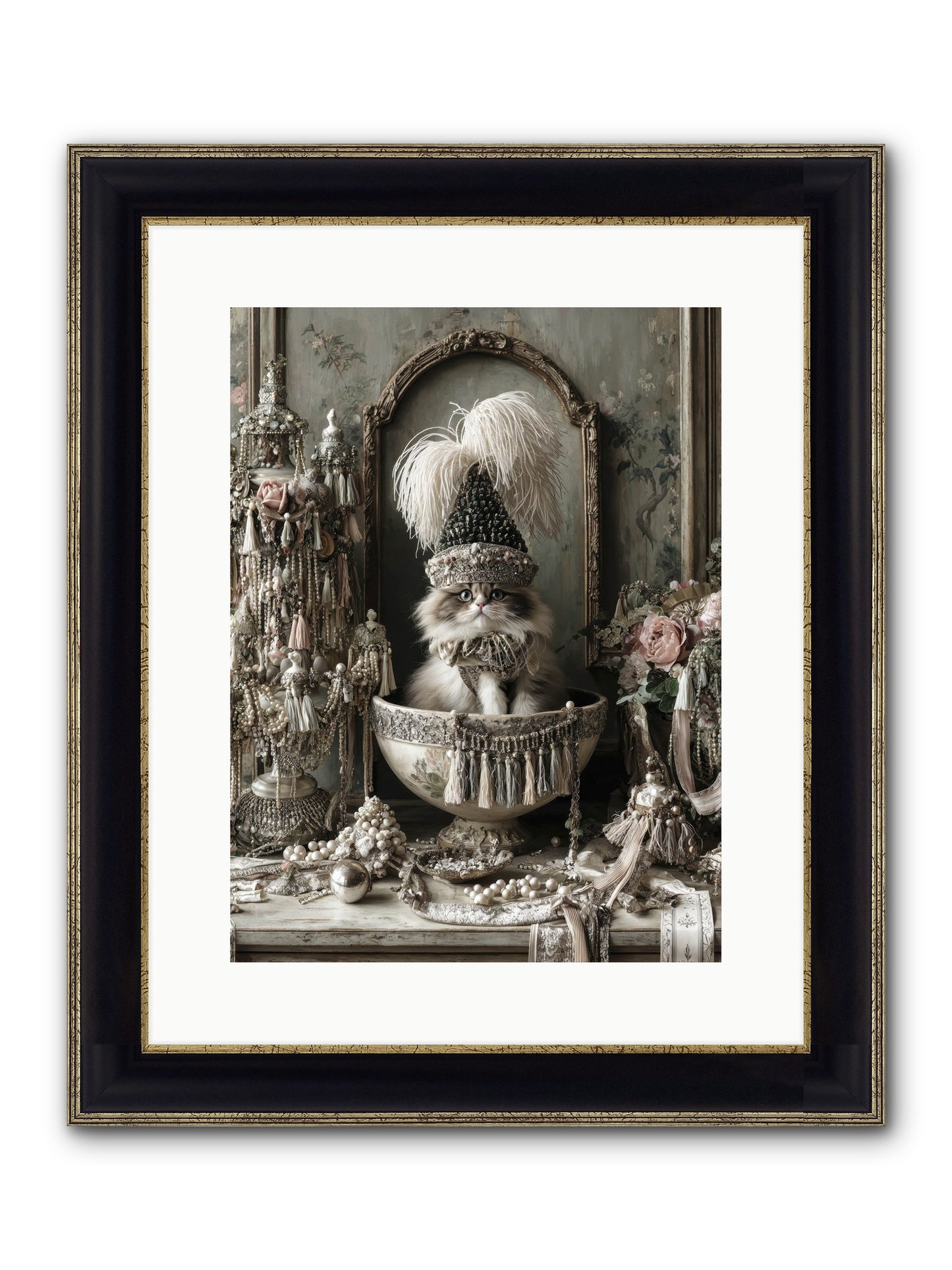 Sparkling Whiskers & Purrs Framed Print - Black & Gold 12x16