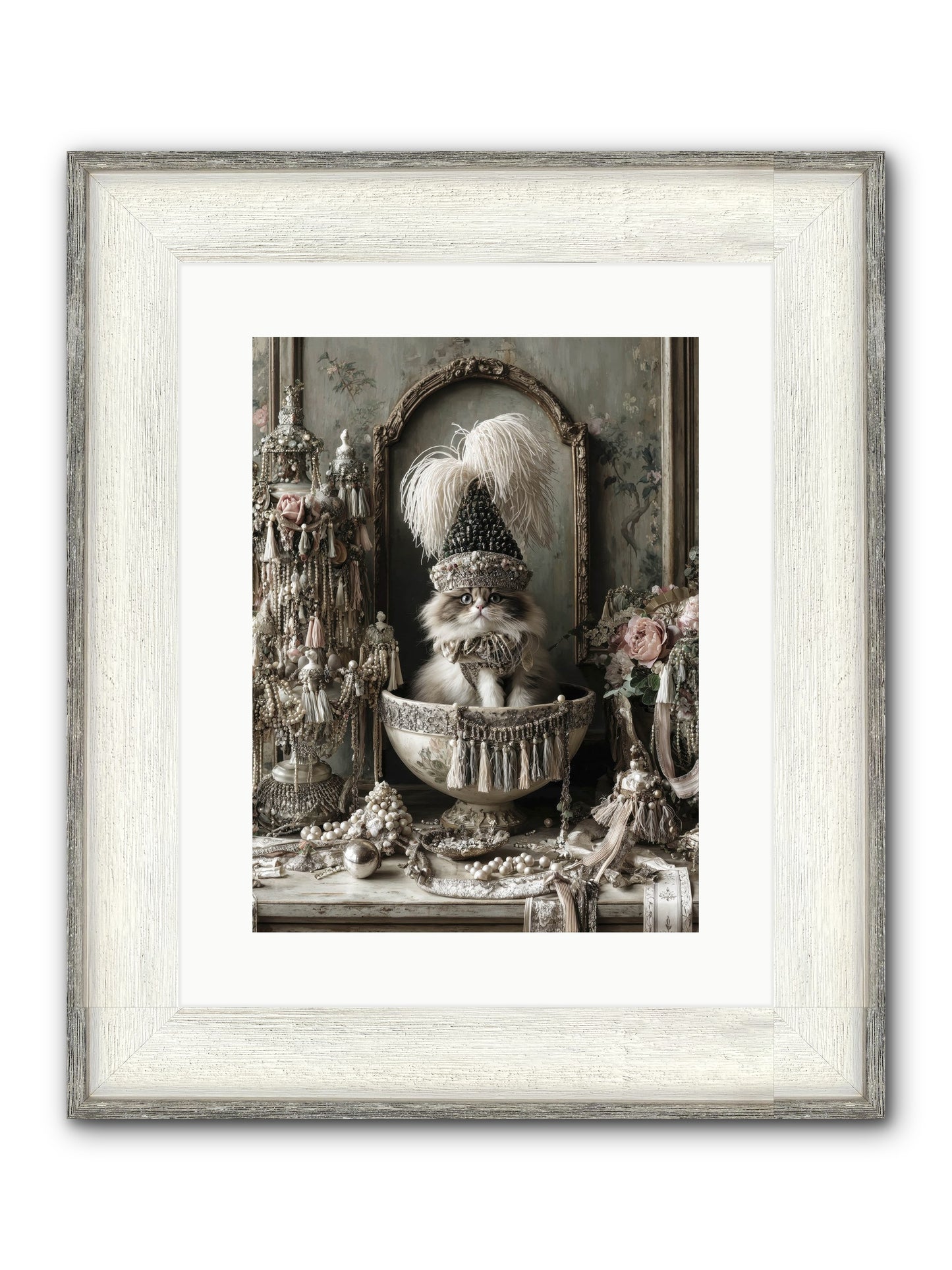 Sparkling Whiskers & Purrs Framed Print - Driftwood White 12x16