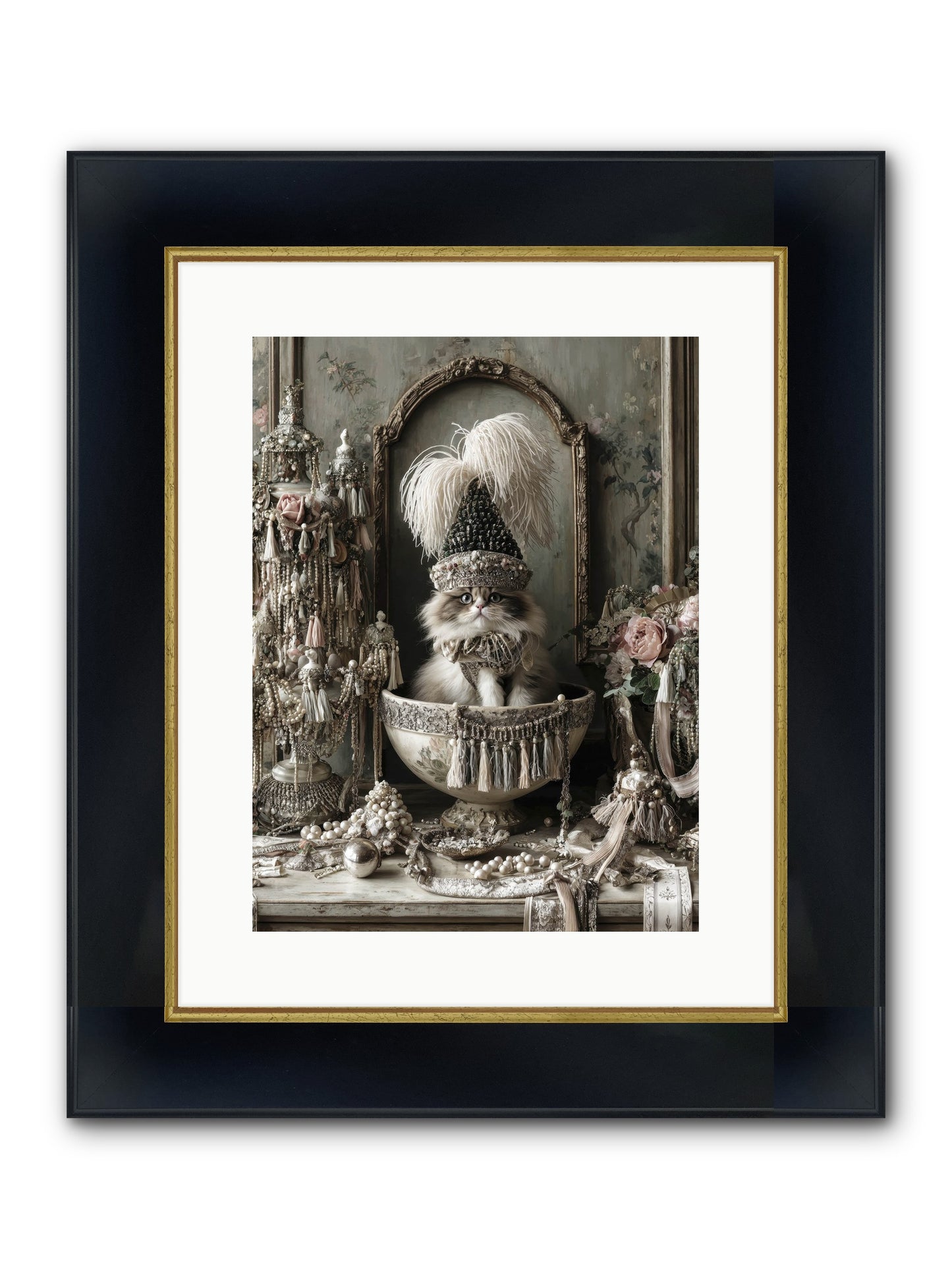 Sparkling Whiskers & Purrs Framed Print - Wide Black w/Gold 12x16