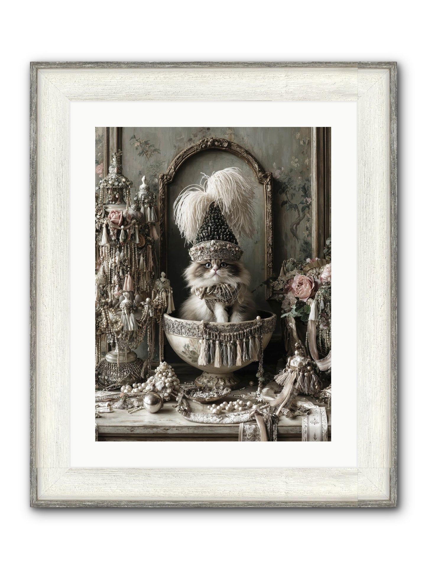 Sparkling Whiskers & Purrs Framed Print - Driftwood White 18x24