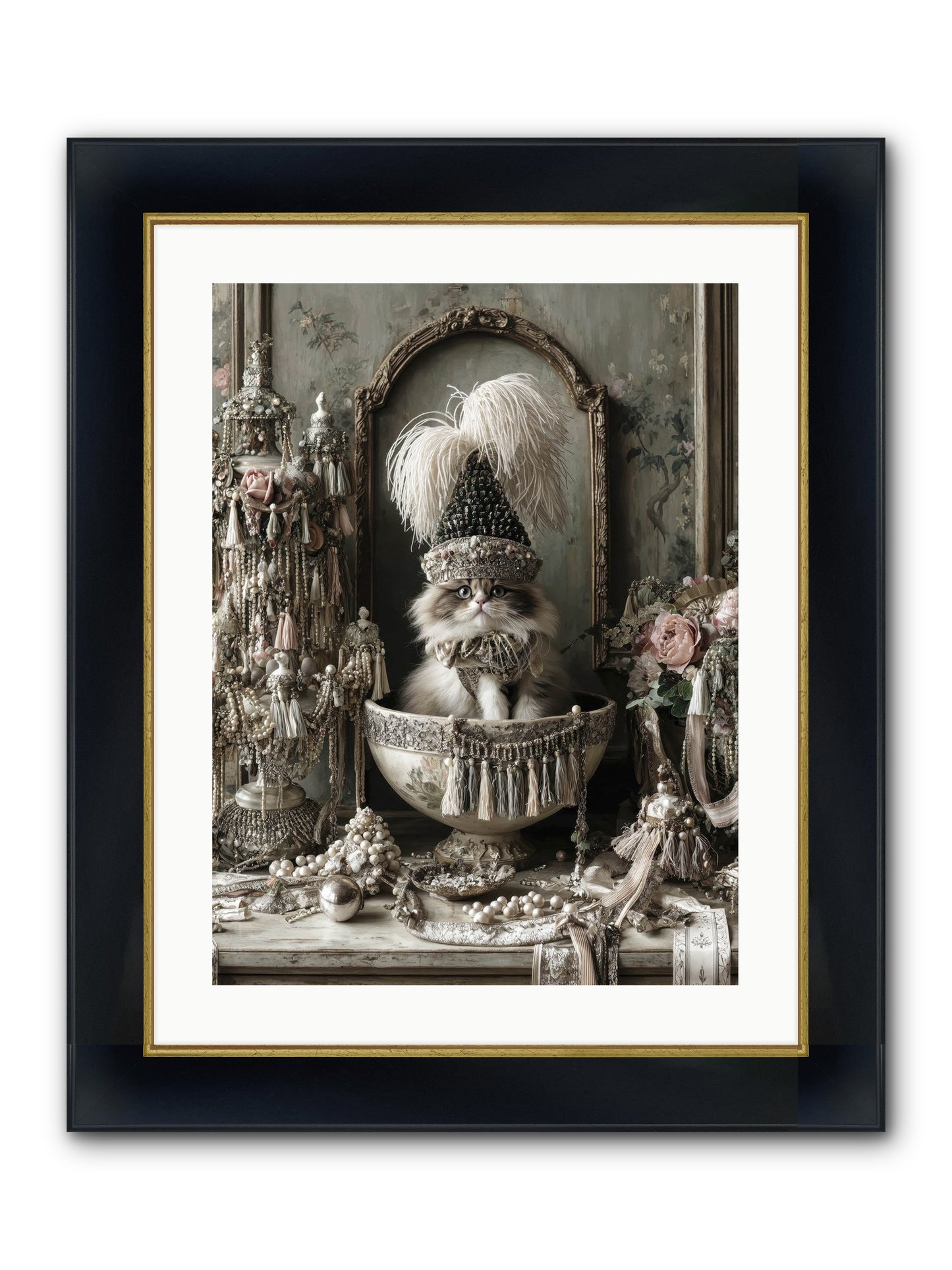 Sparkling Whiskers & Purrs Framed Print - Wide Black w/Gold 18x24