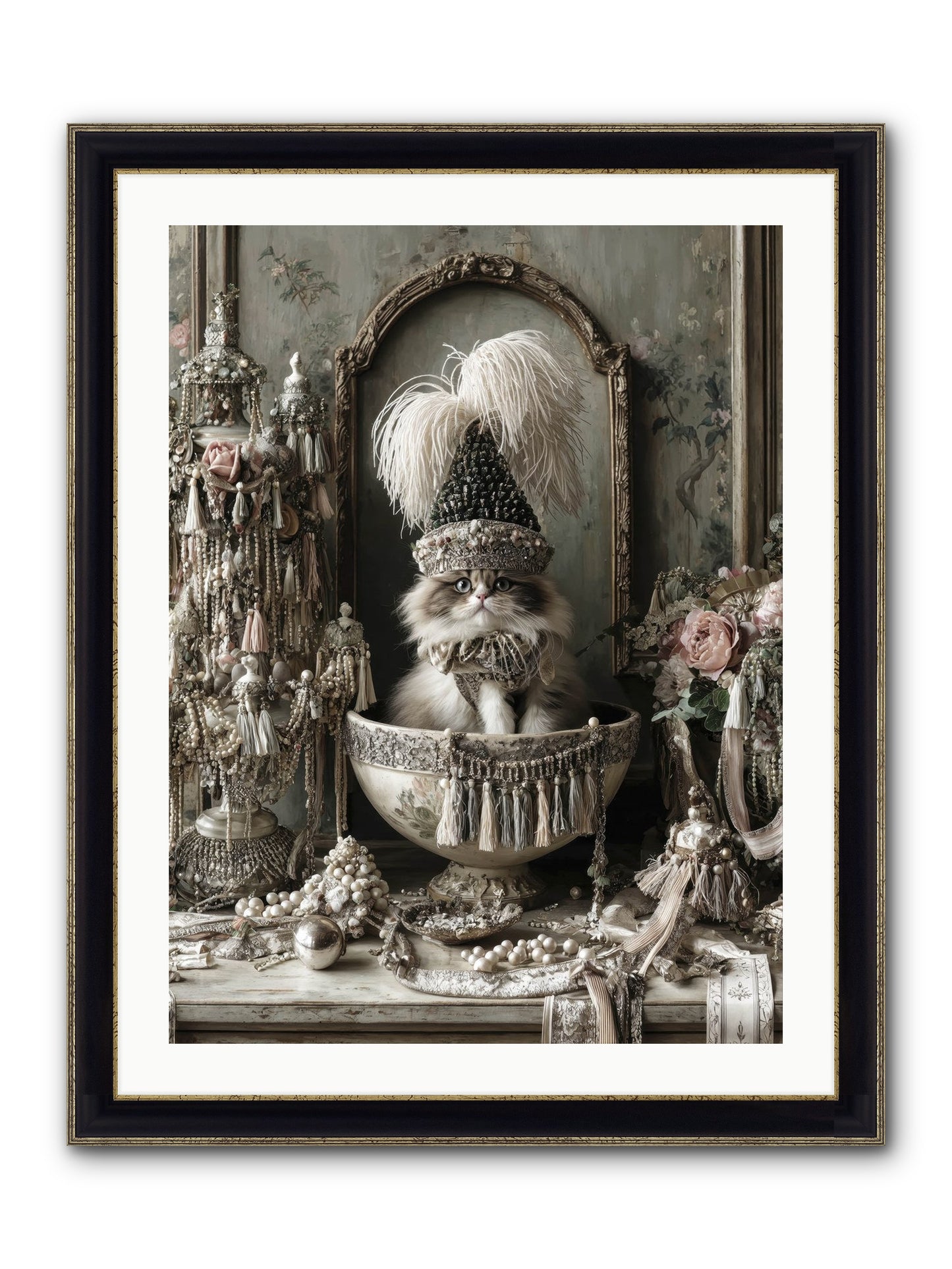 Sparkling Whiskers & Purrs Framed Print - Black & Gold 24x32