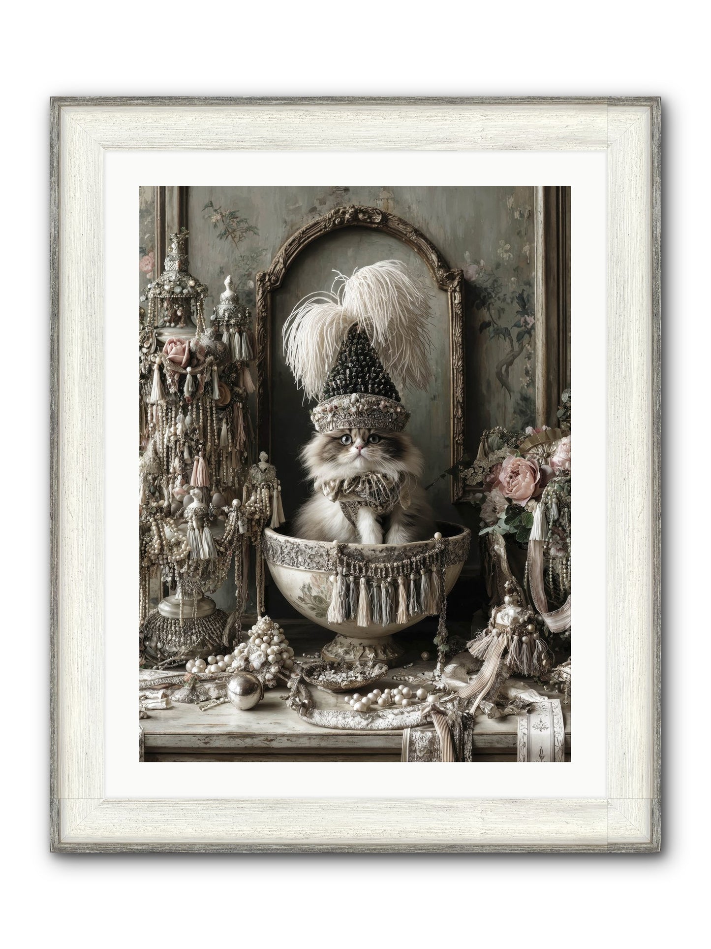 Sparkling Whiskers & Purrs Framed Print - Driftwood White 24x32