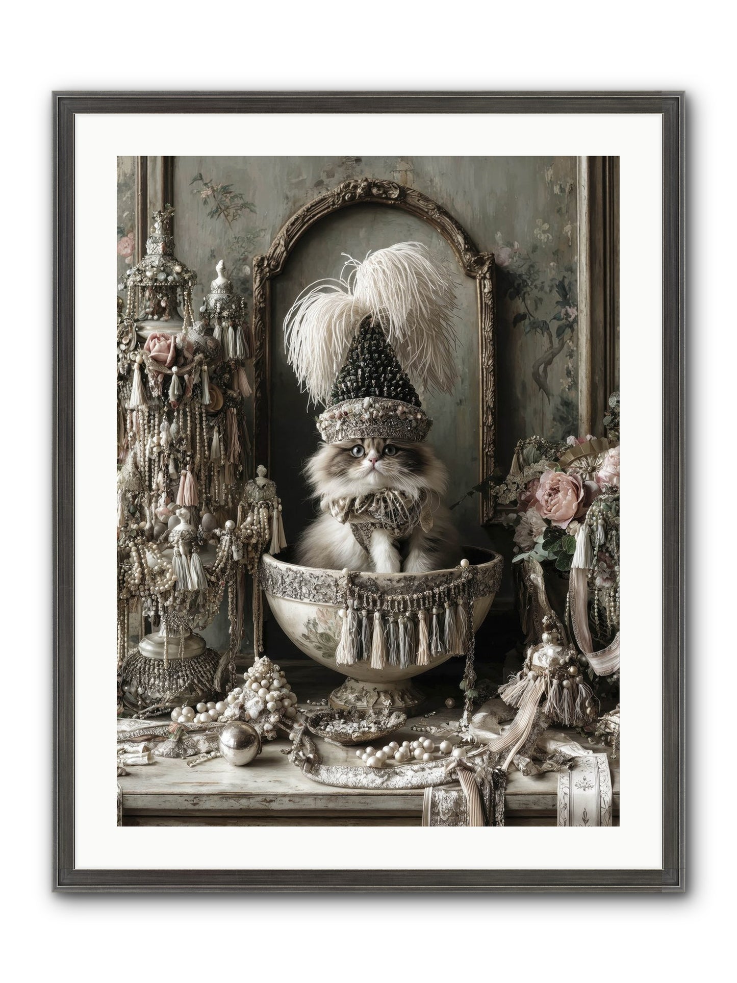 Sparkling Whiskers & Purrs Framed Print - Slimwoods Black/Silver 24x32