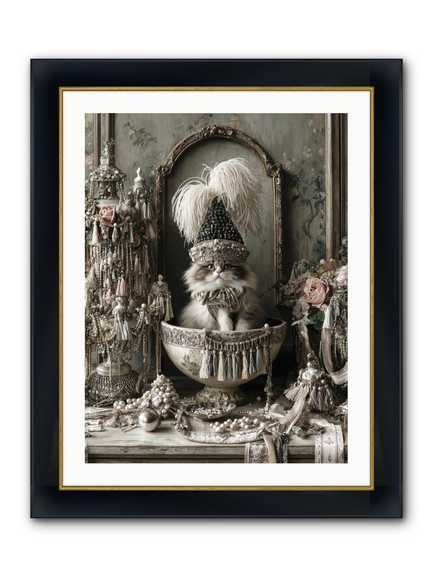 Sparkling Whiskers & Purrs Framed Print - Wide Black w/Gold 24x32