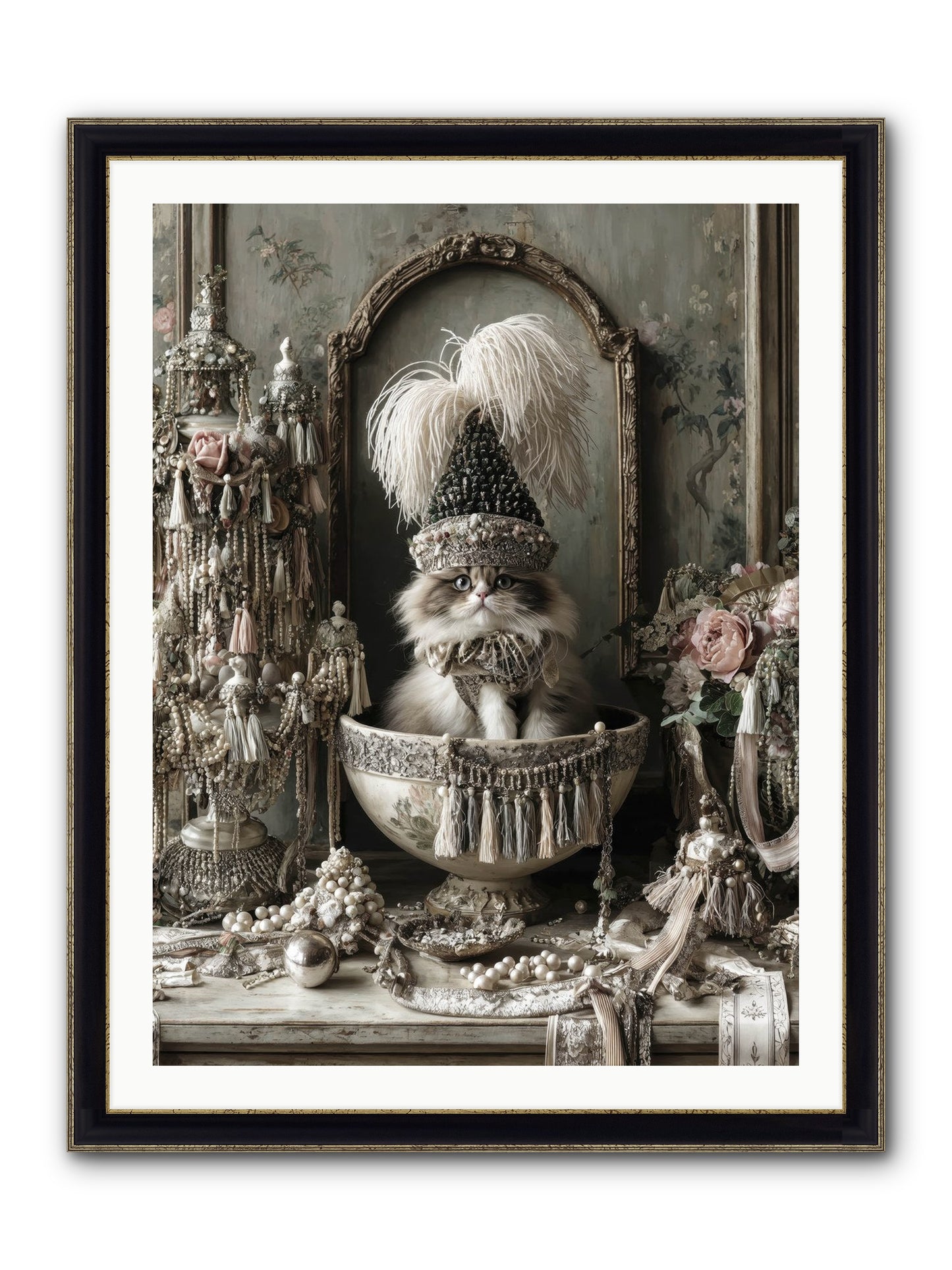 Sparkling Whiskers & Purrs Framed Print - Black & Gold 30x40