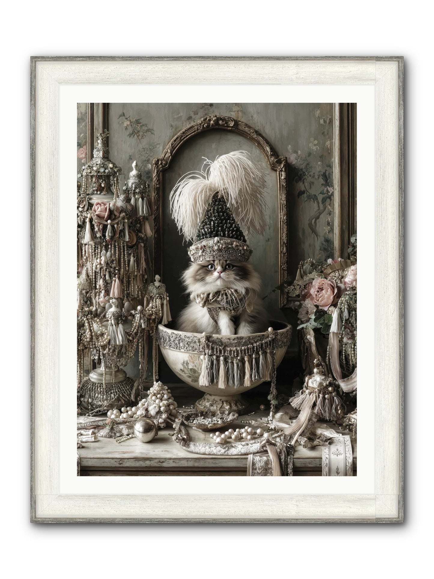 Sparkling Whiskers & Purrs Framed Print - Driftwood White 30x40