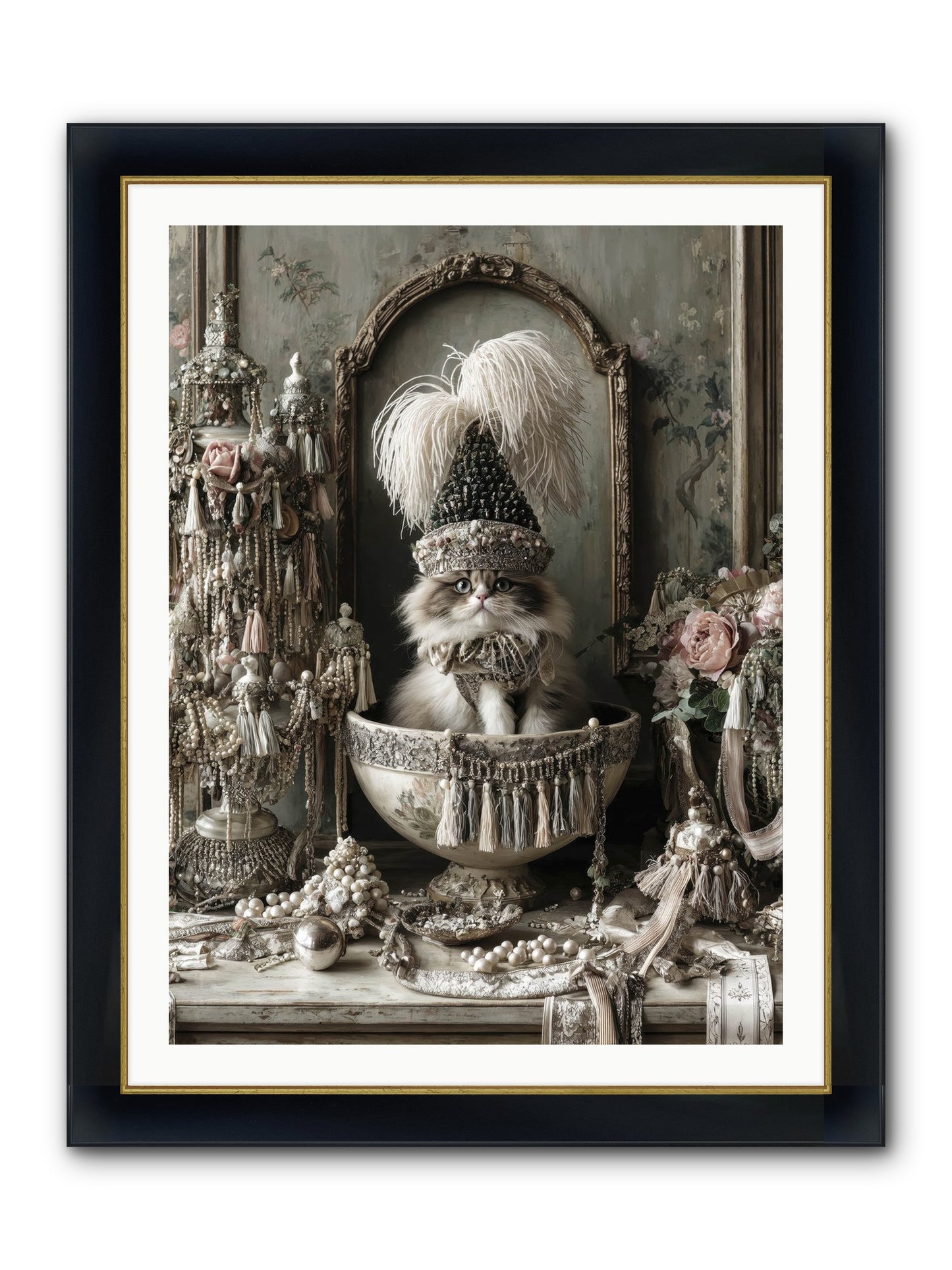 Sparkling Whiskers & Purrs Framed Print - Wide Black w/Gold 30x40