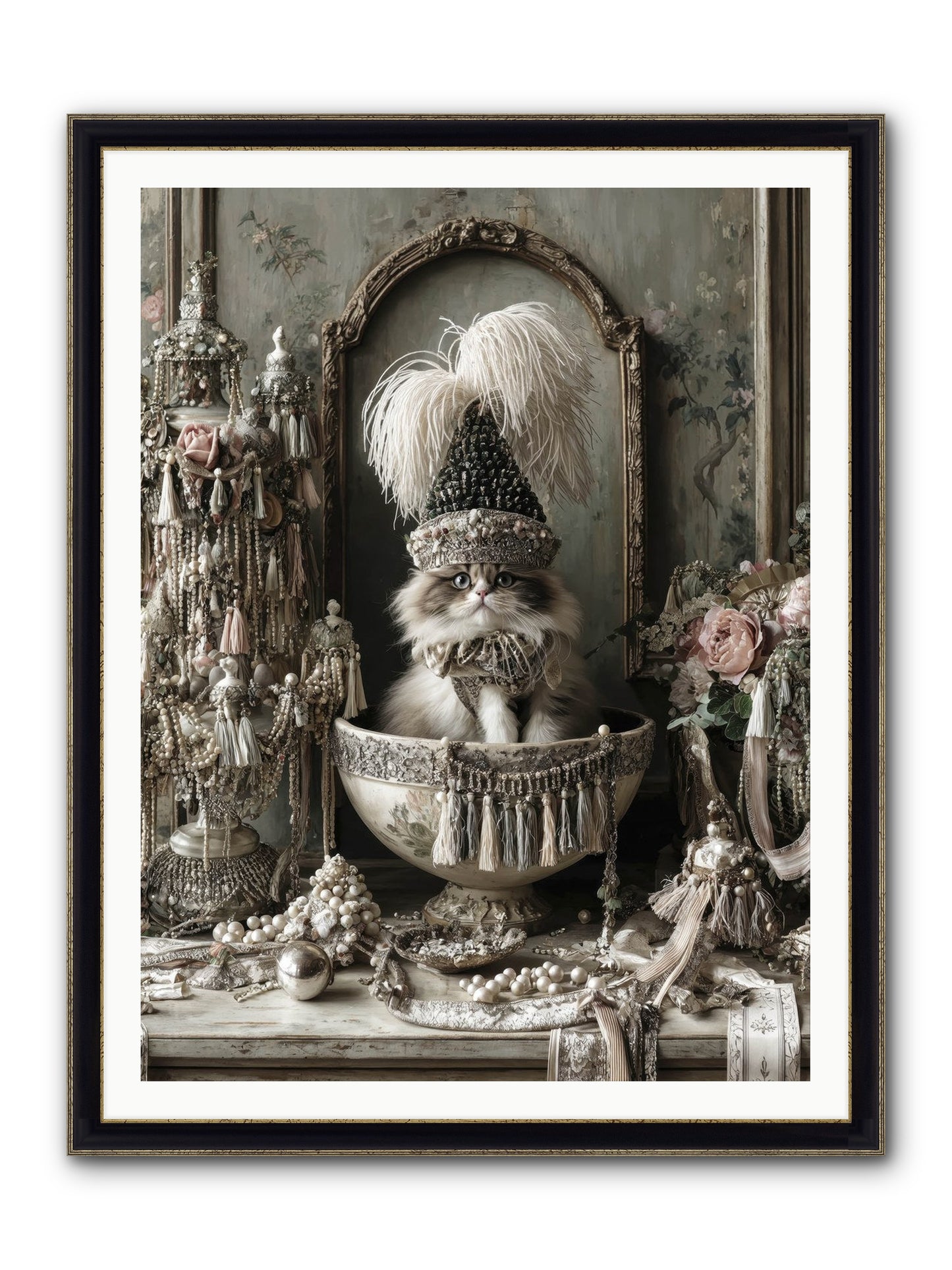 Sparkling Whiskers & Purrs Framed Print - Black & Gold 36x48