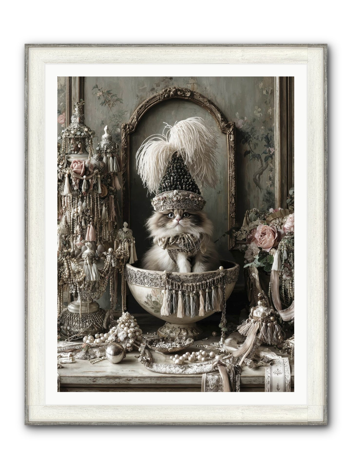 Sparkling Whiskers & Purrs Framed Print - Driftwood White 36x48