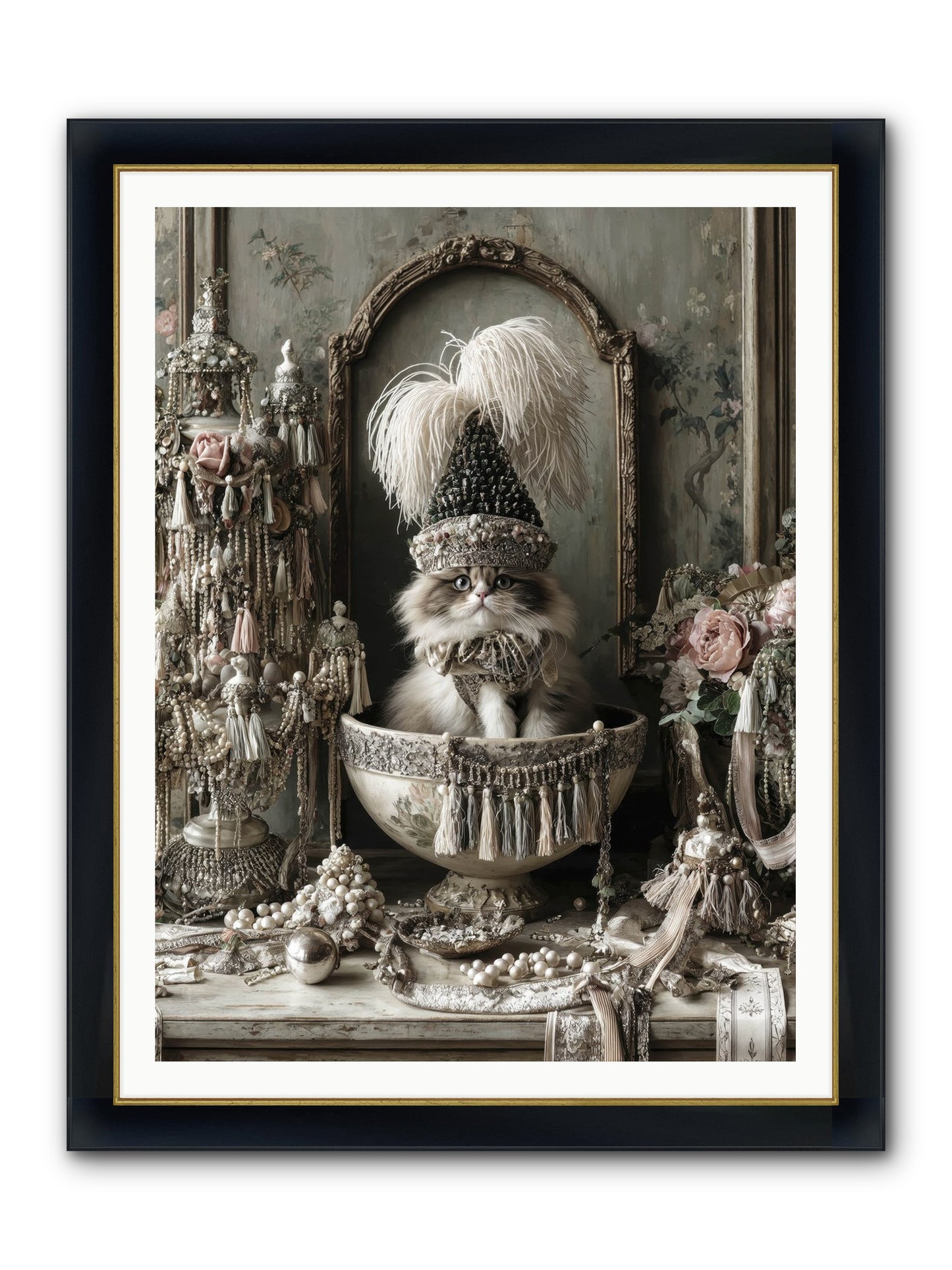 Sparkling Whiskers & Purrs Framed Print - Wide Black w/Gold 36x48
