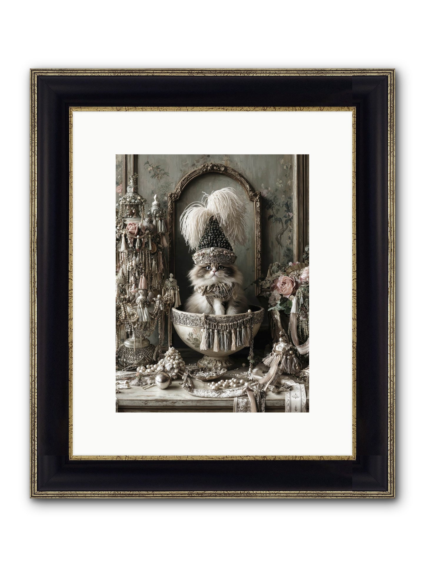 Sparkling Whiskers & Purrs Framed Print - Black & Gold 9x12