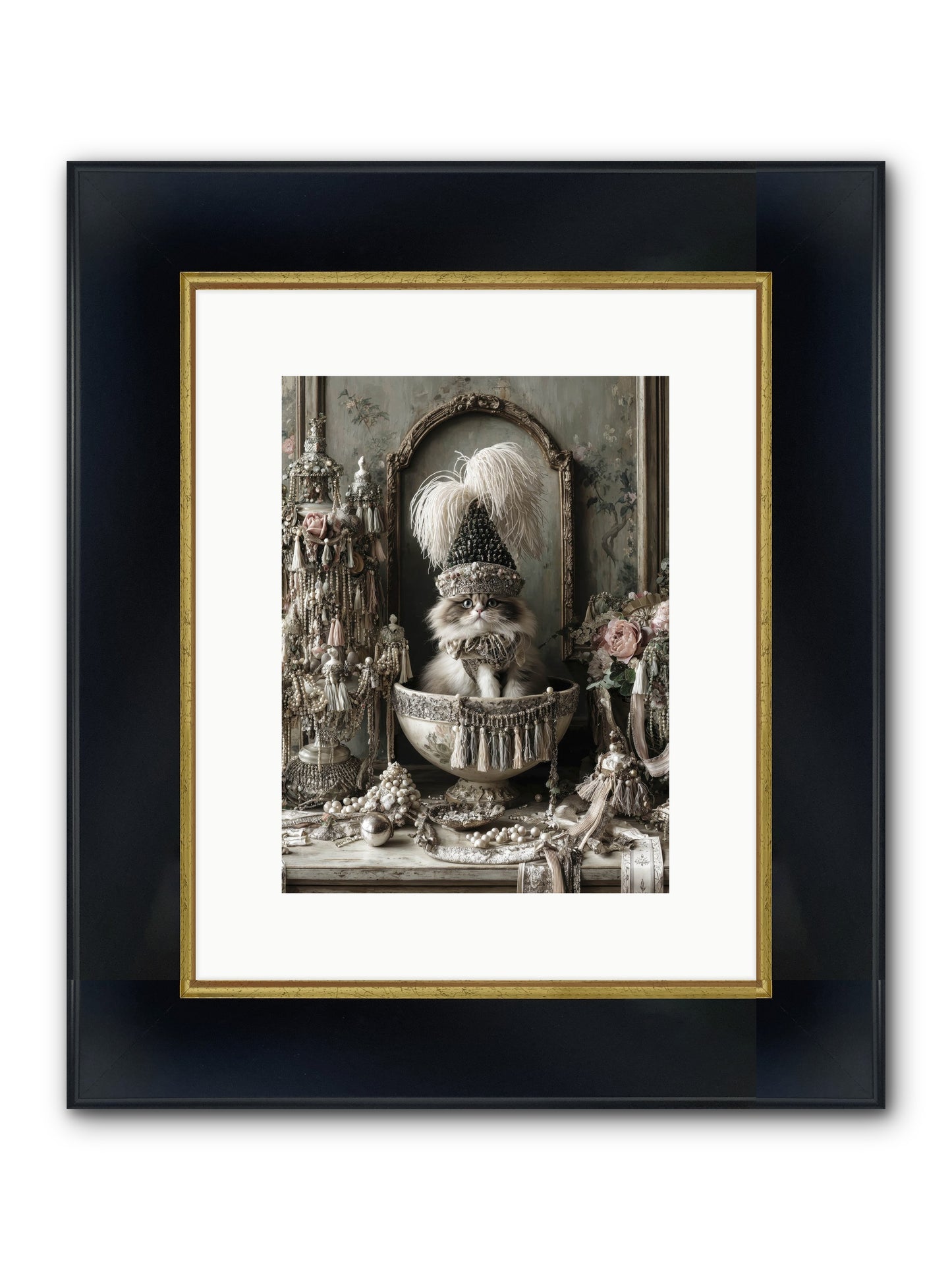 Sparkling Whiskers & Purrs Framed Print - Wide Black w/Gold 9x12