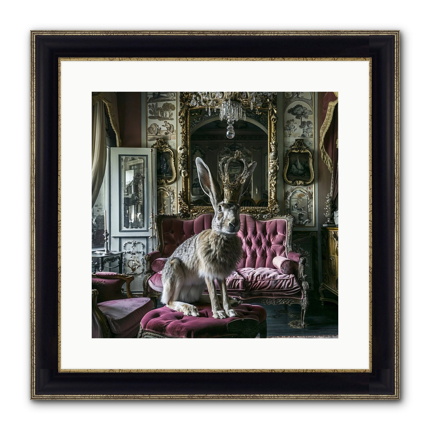 Spring Soiree Framed Print - Black & Gold 16x16