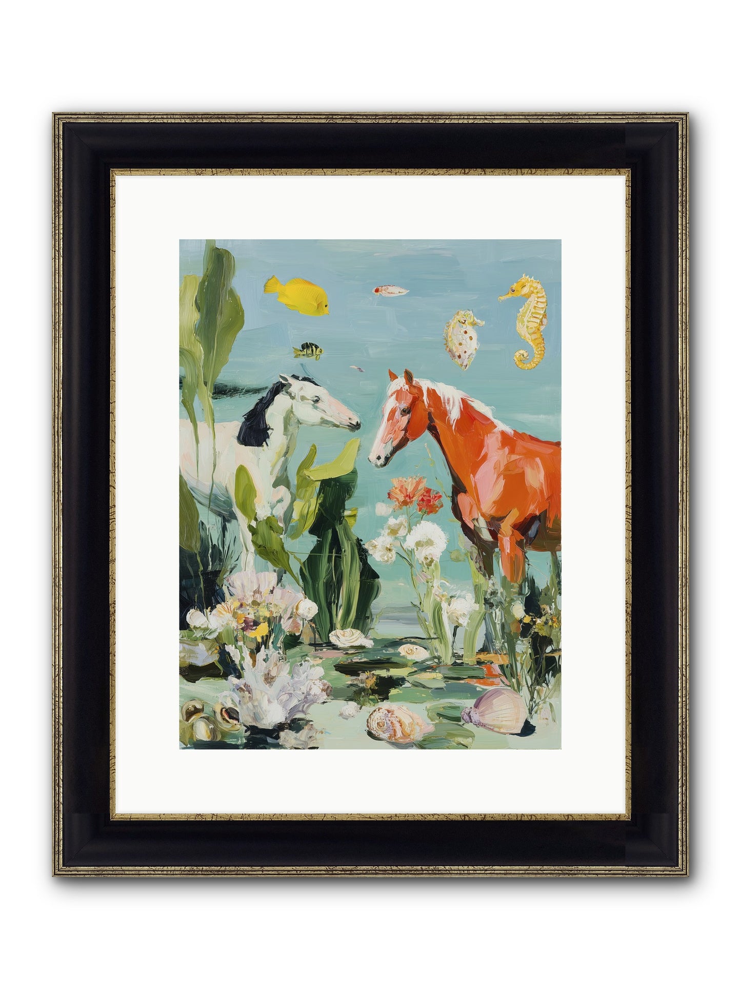 Stallions Of The Deep Framed Print - Black & Gold 12x16