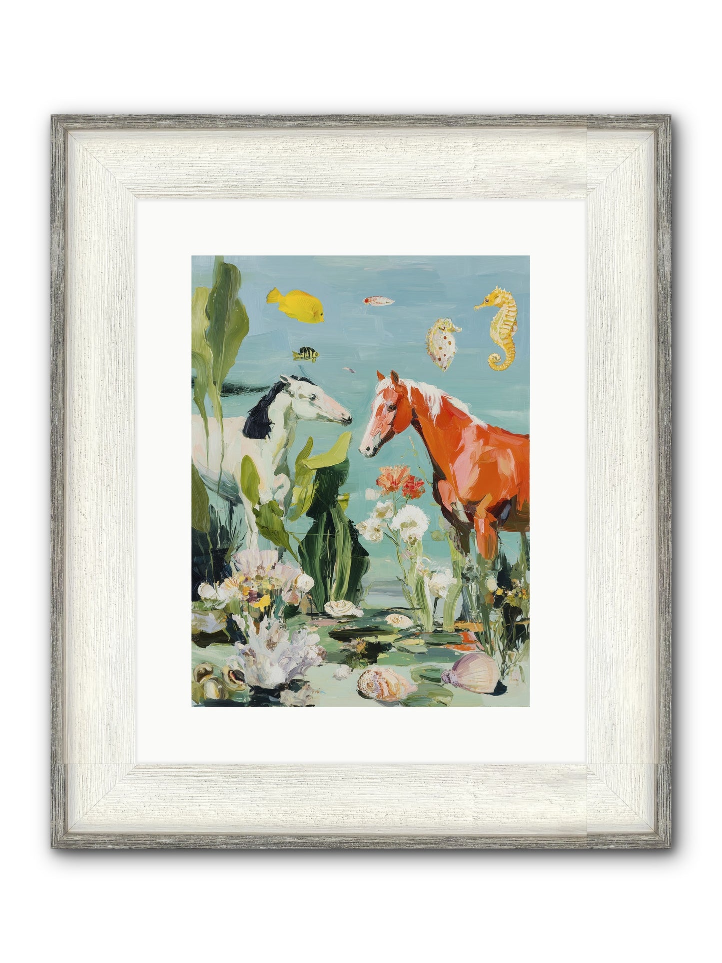 Stallions Of The Deep Framed Print - Driftwood White 12x16