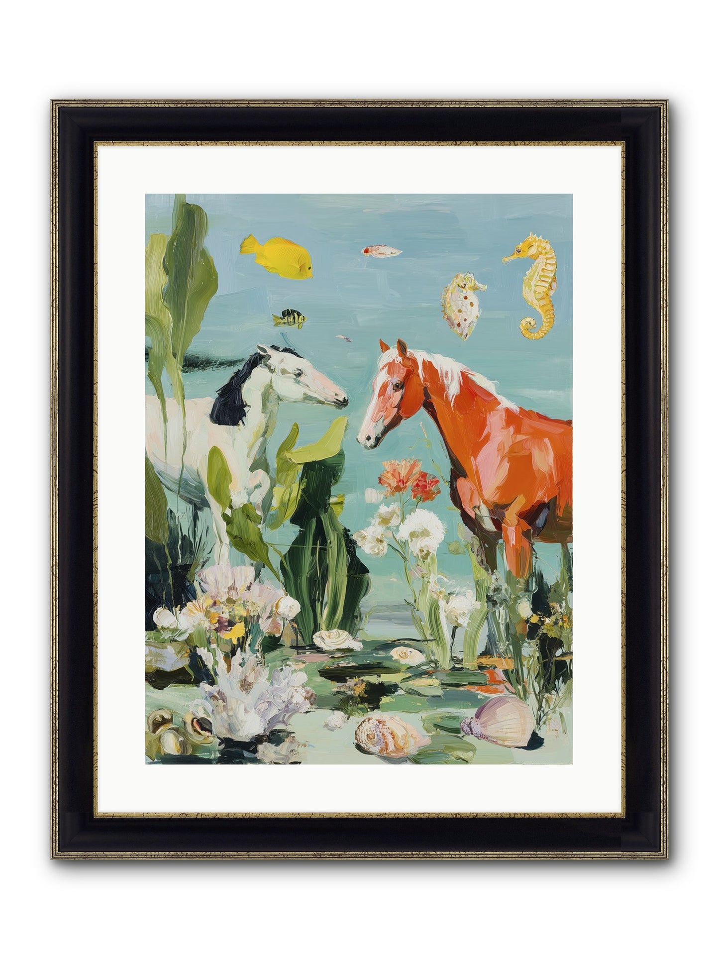 Stallions Of The Deep Framed Print - Black & Gold 18x24