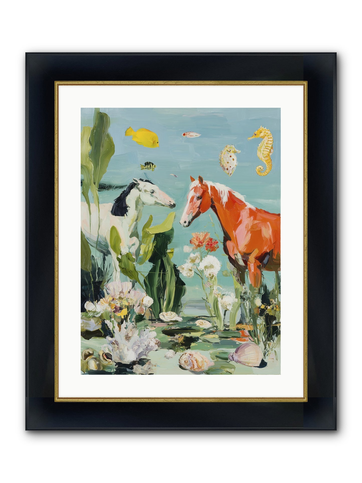 Stallions Of The Deep Framed Print - Wide Black w/Gold 18x24