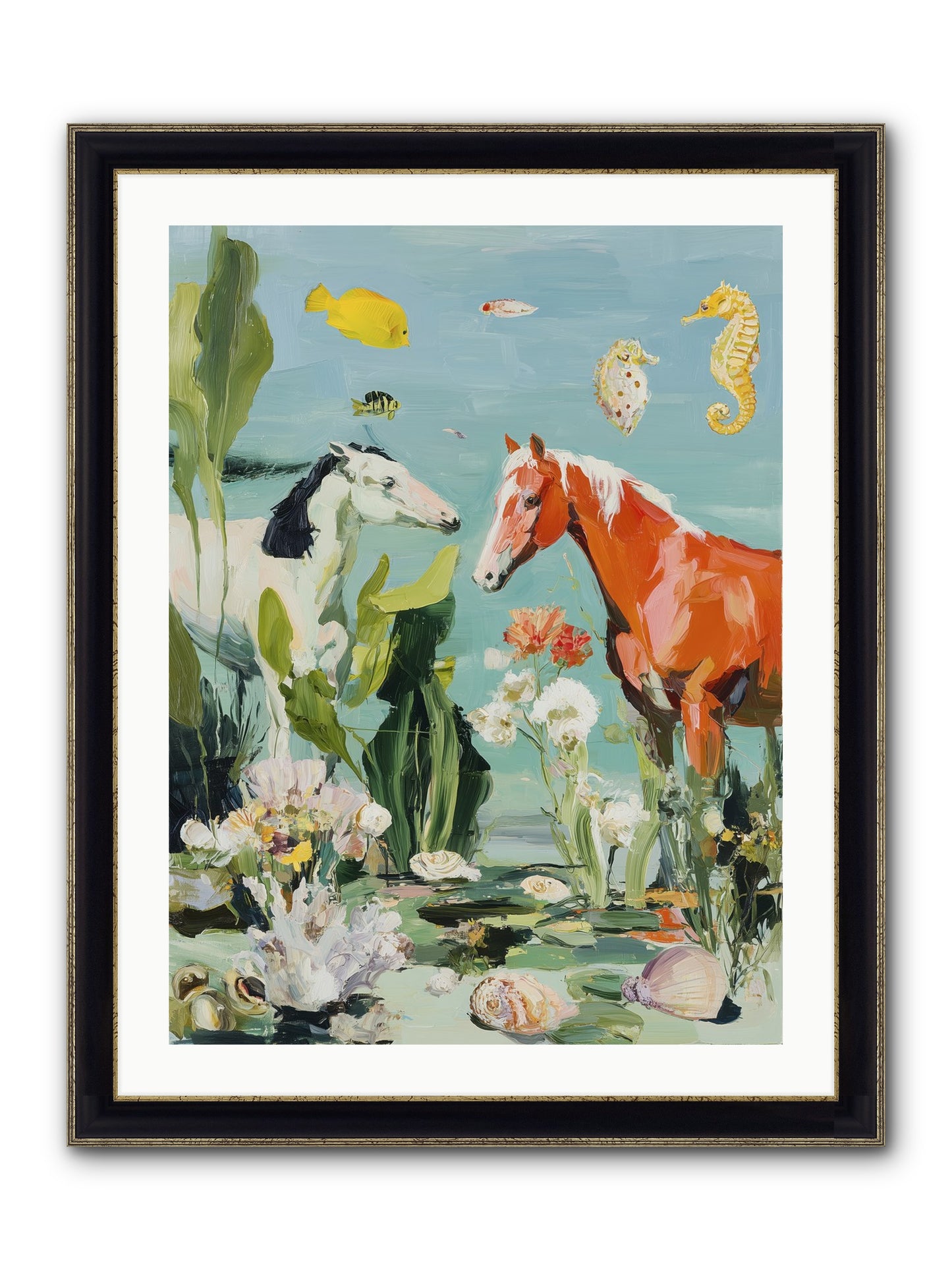 Stallions Of The Deep Framed Print - Black & Gold 24x32