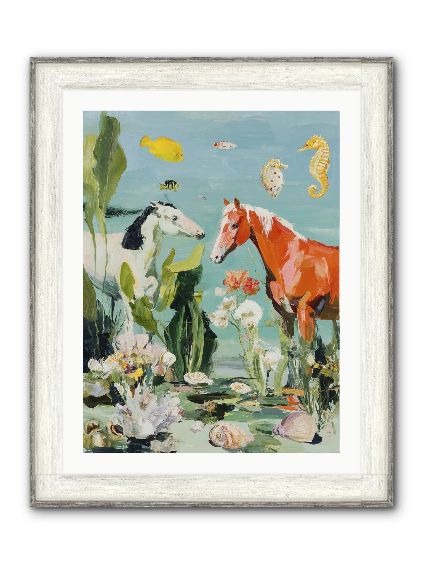 Stallions Of The Deep Framed Print - Driftwood White 24x32