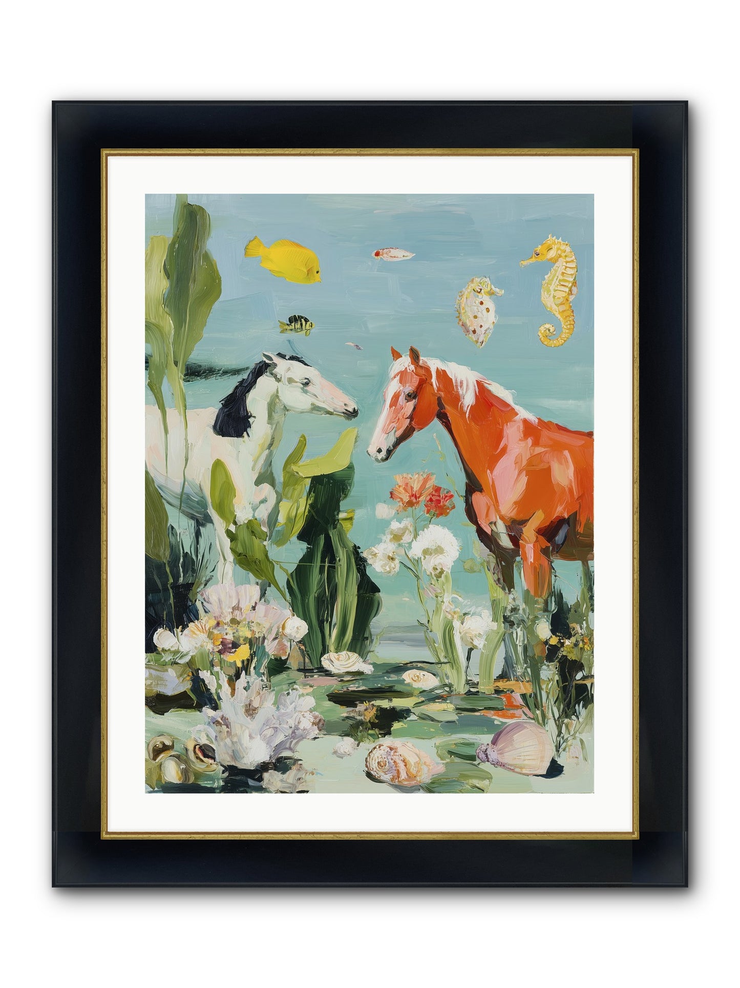 Stallions Of The Deep Framed Print - Wide Black w/Gold 24x32