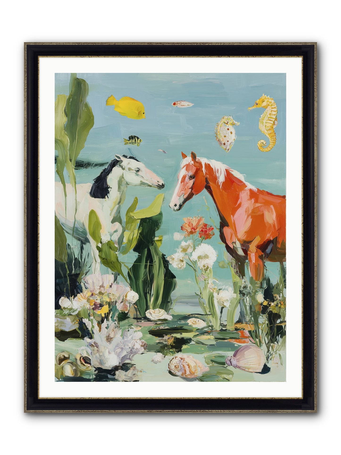 Stallions Of The Deep Framed Print - Black & Gold 30x40