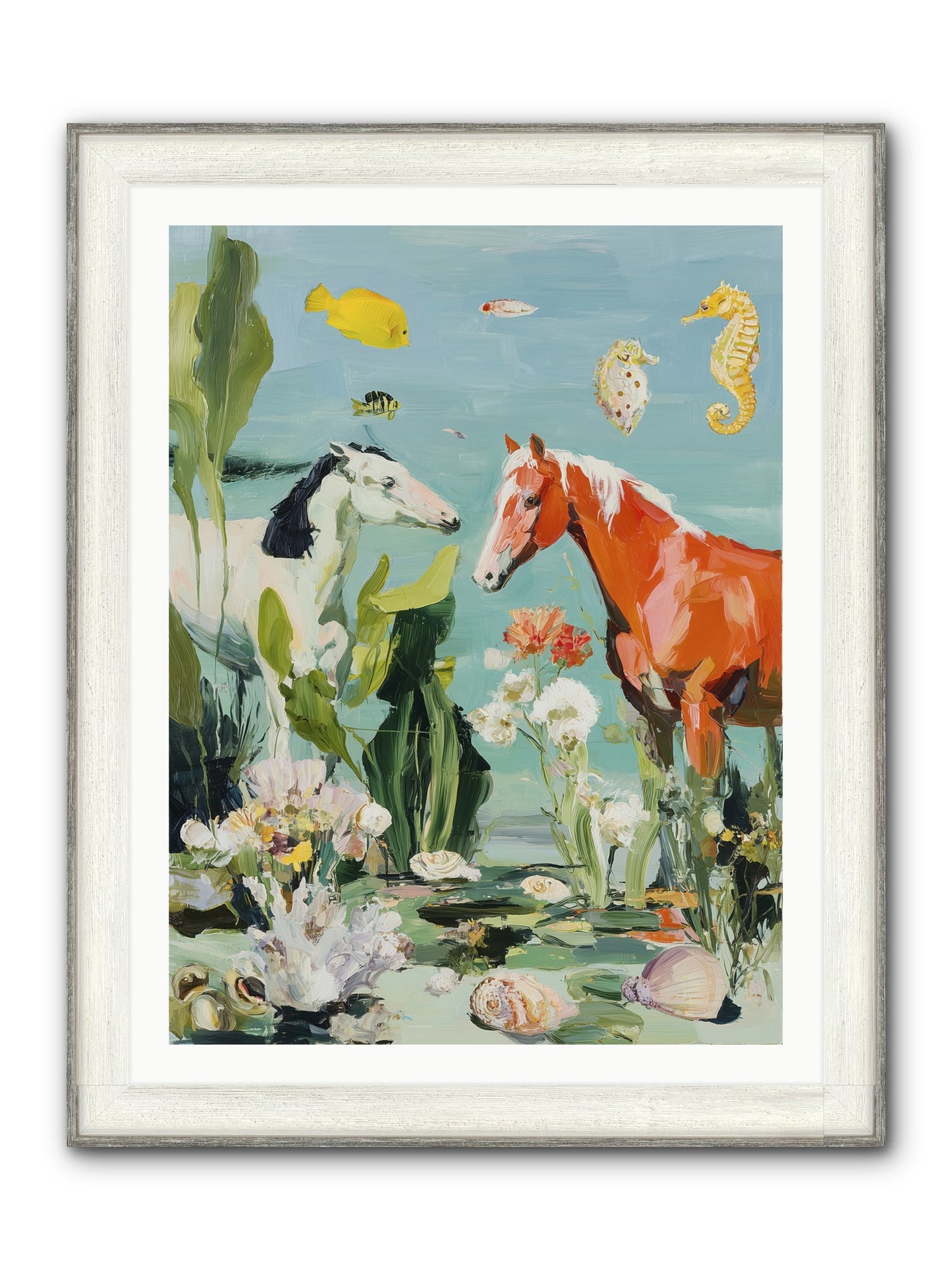 Stallions Of The Deep Framed Print - Driftwood White 30x40